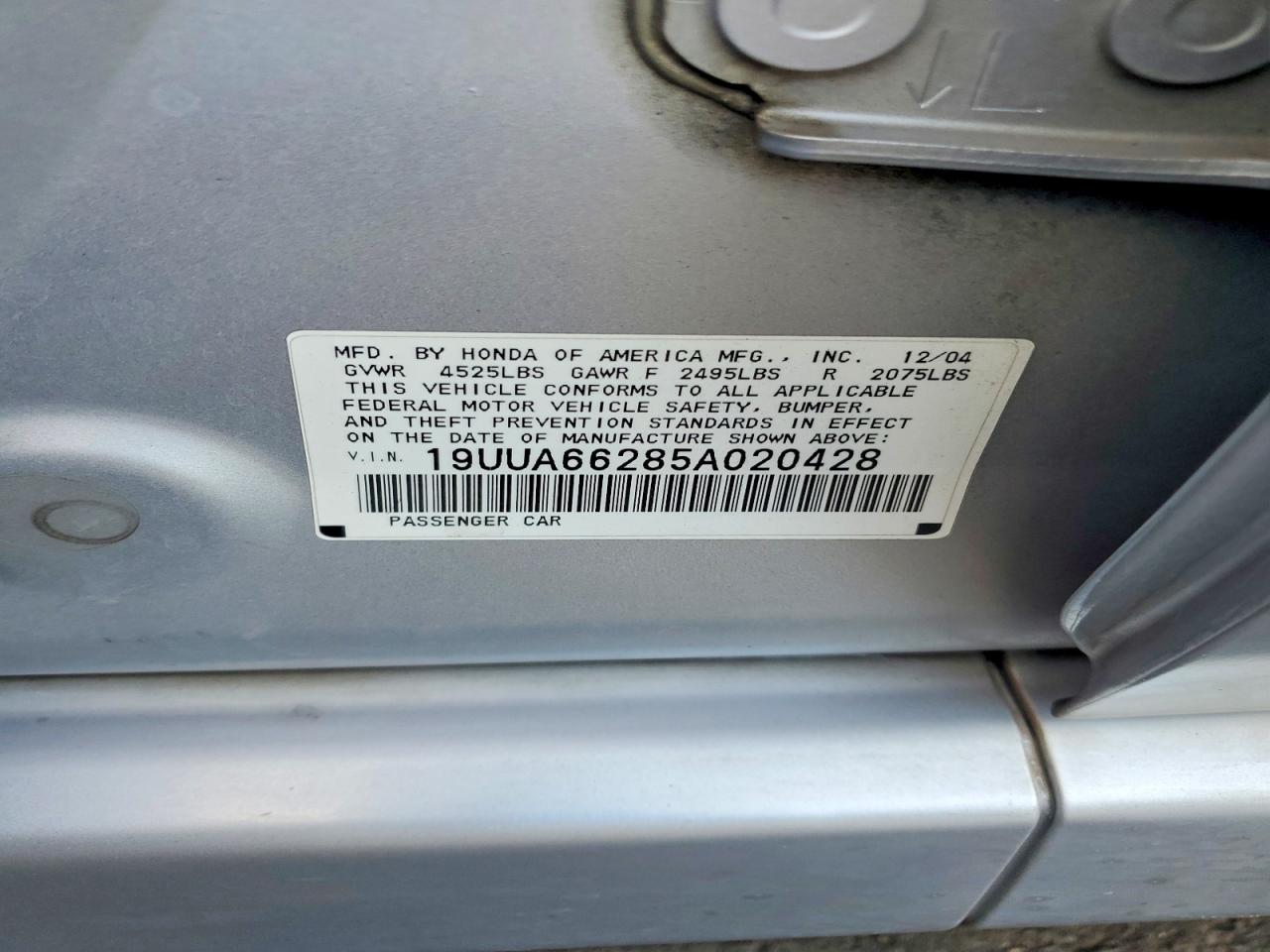 2005 Acura Tl Серебряный vin: 19UUA66285A020428