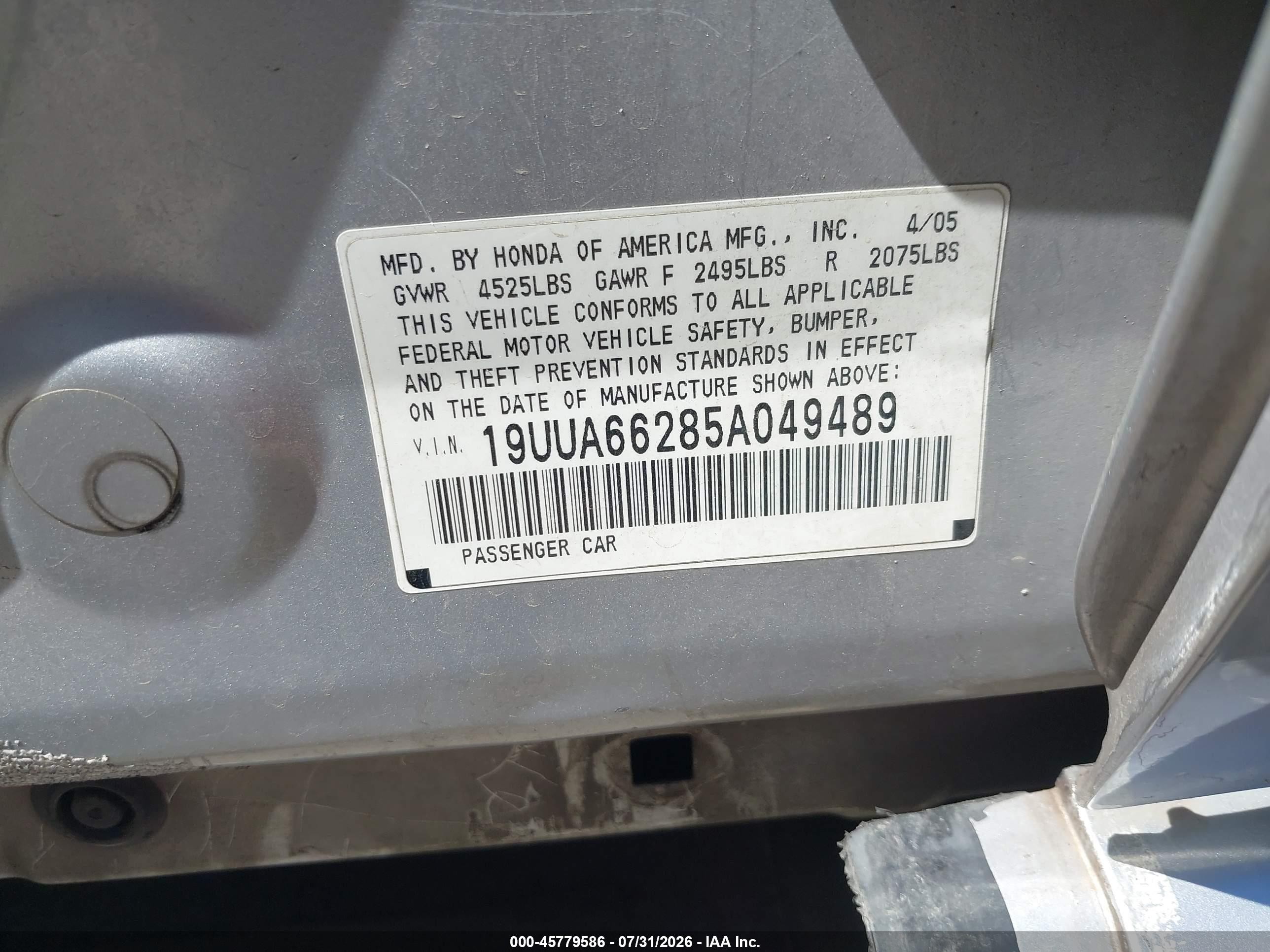 2005 Acura Tl   Silver vin: 19UUA66285A049489