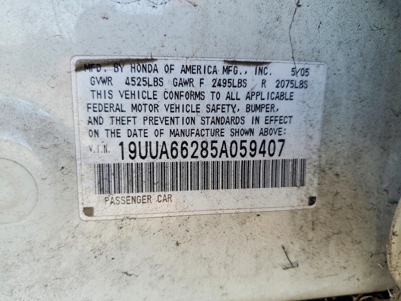 2005 Acura Tl White vin: 19UUA66285A059407