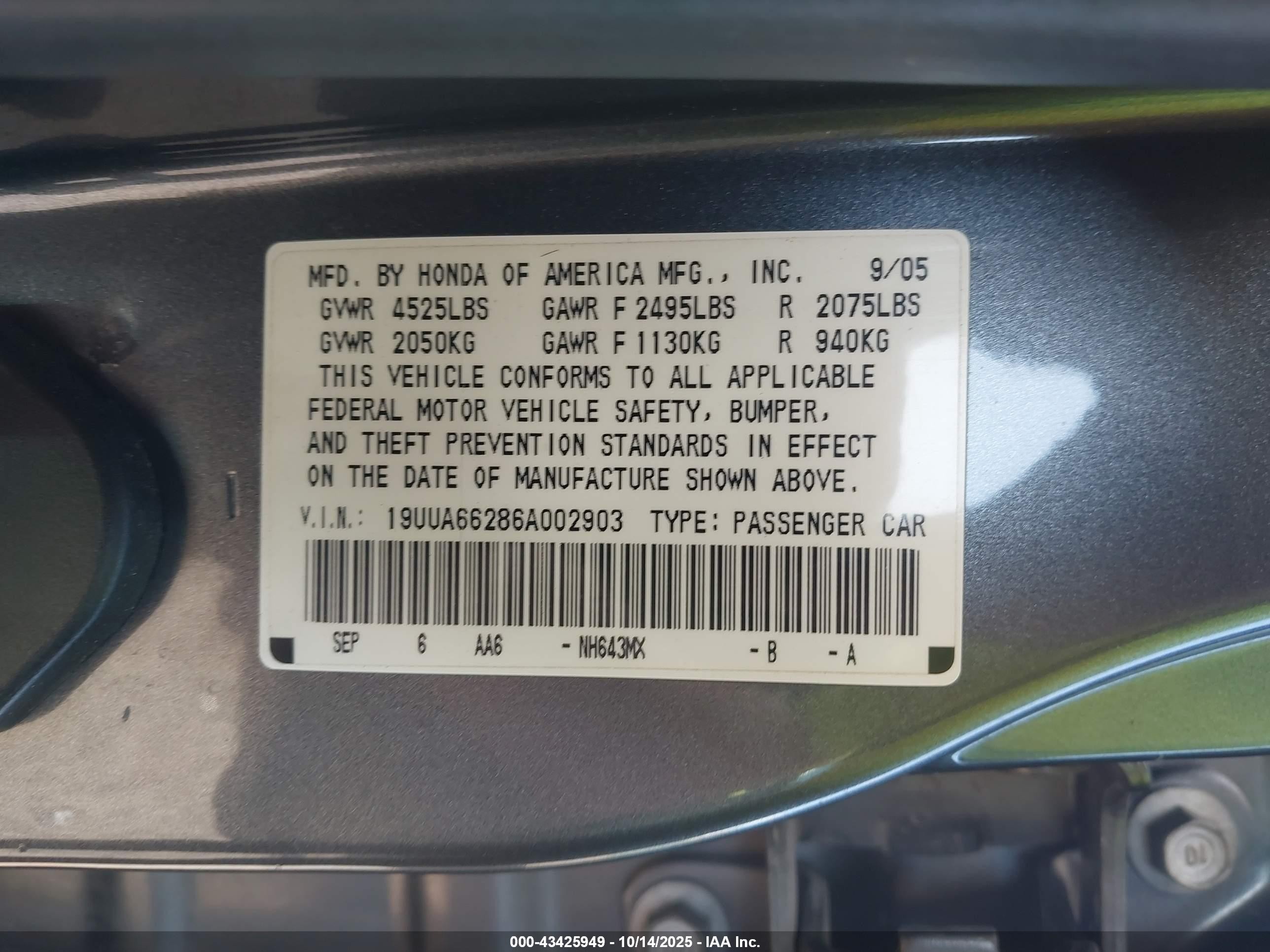 2006 Acura Tl   Gray vin: 19UUA66286A002903
