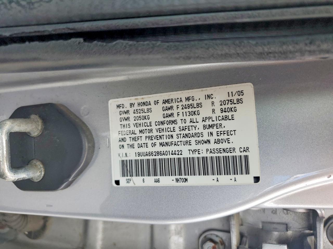 2006 Acura Tl Silver vin: 19UUA66286A014422