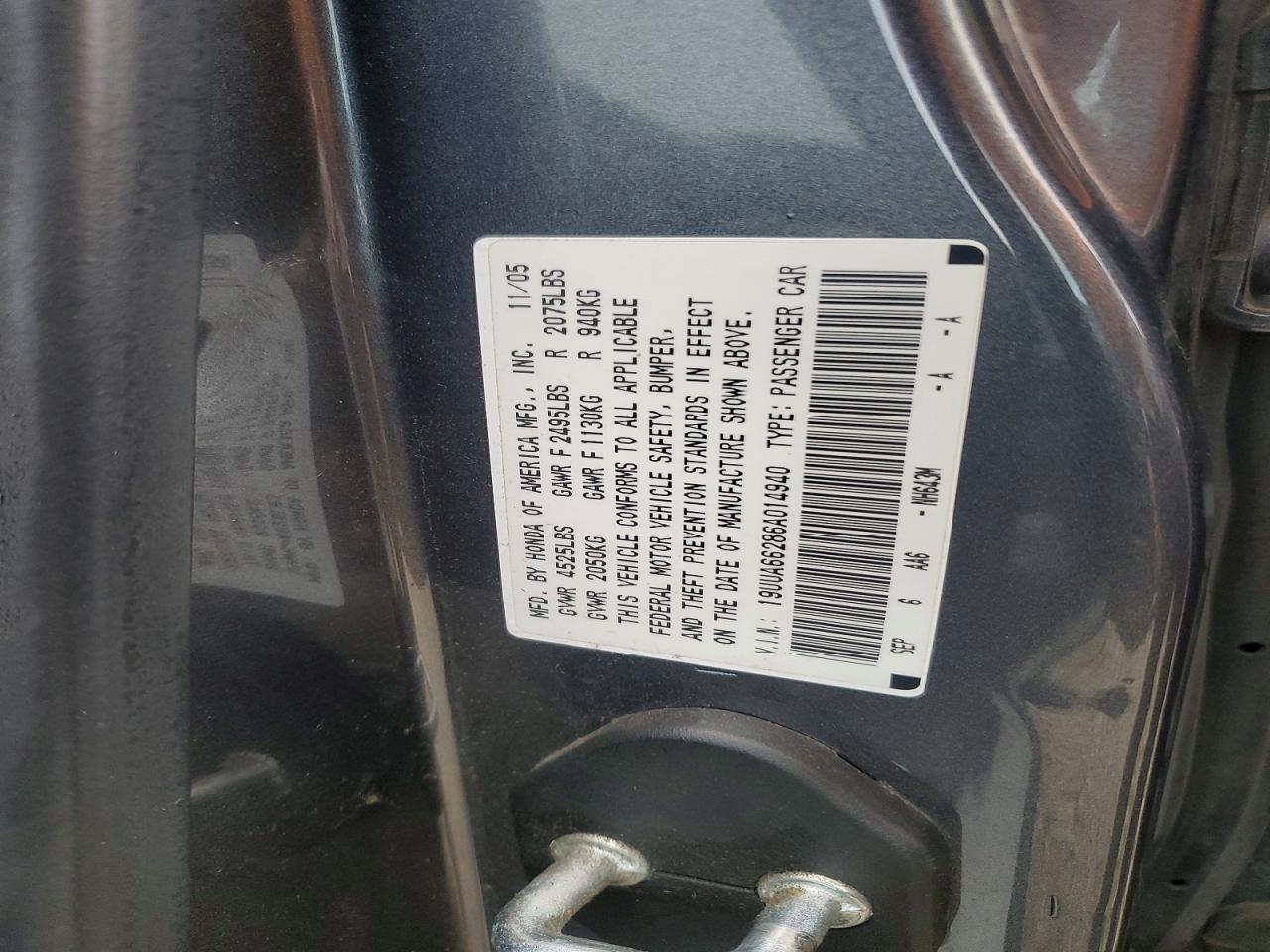 2006 Acura 3.2tl Gray vin: 19UUA66286A014940