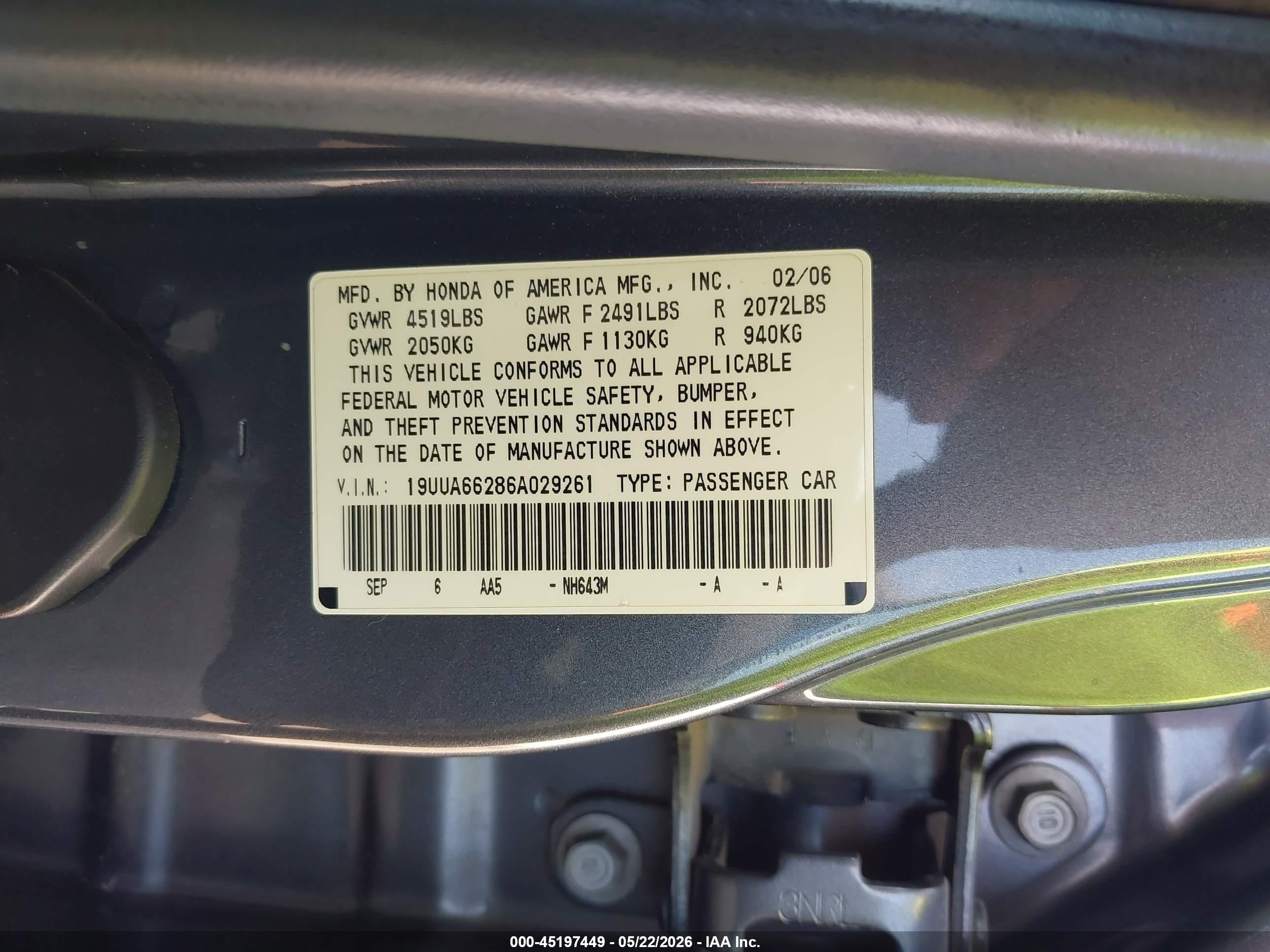 2006 Acura Tl Gray vin: 19UUA66286A029261