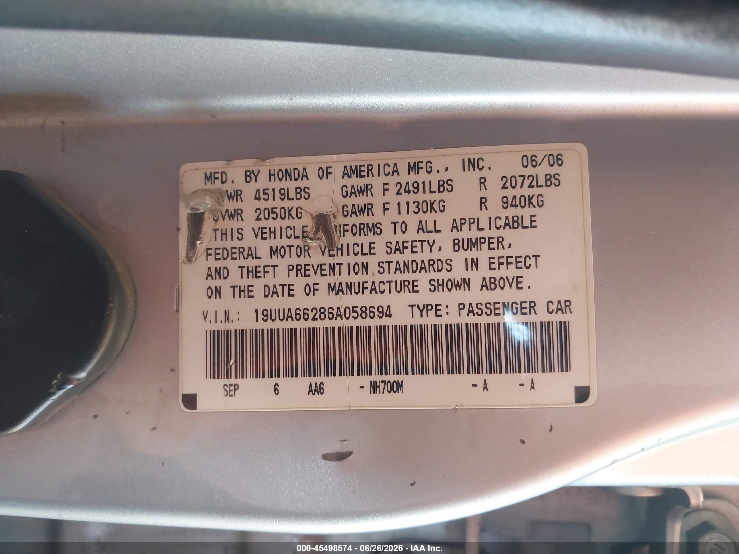 2006 Acura Tl   Серый vin: 19UUA66286A058694