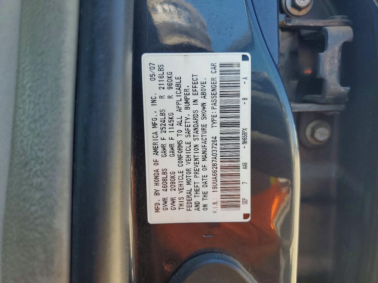 2007 Acura Tl Серый vin: 19UUA66287A037264