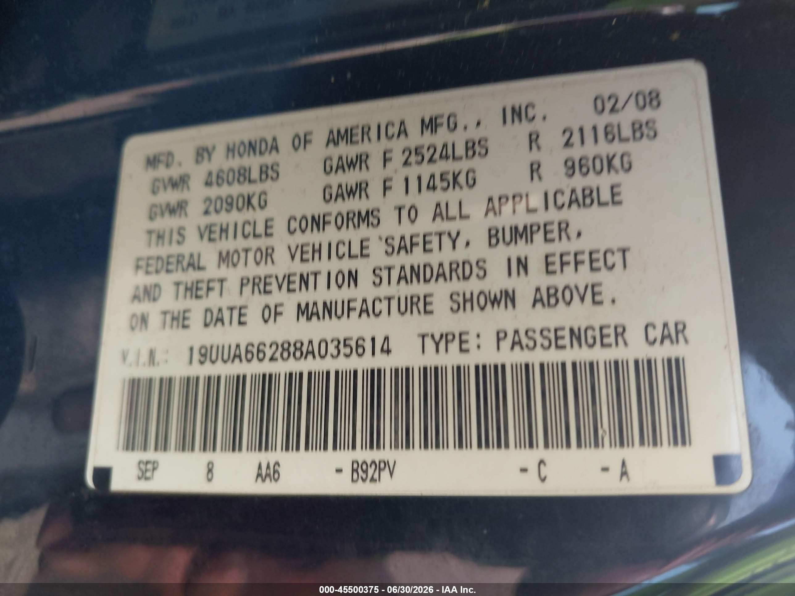 2008 Acura Tl 3.2 Black vin: 19UUA66288A035614
