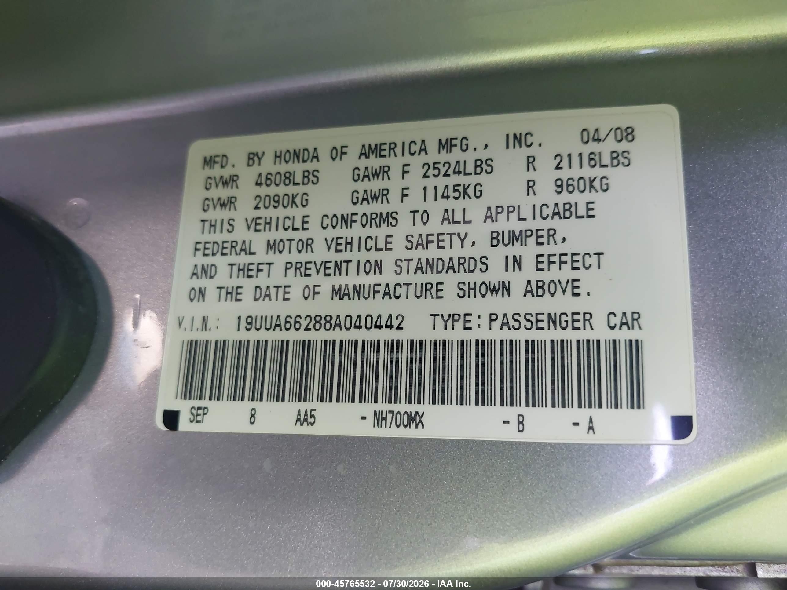 2008 Acura Tl 3.2 Silver vin: 19UUA66288A040442