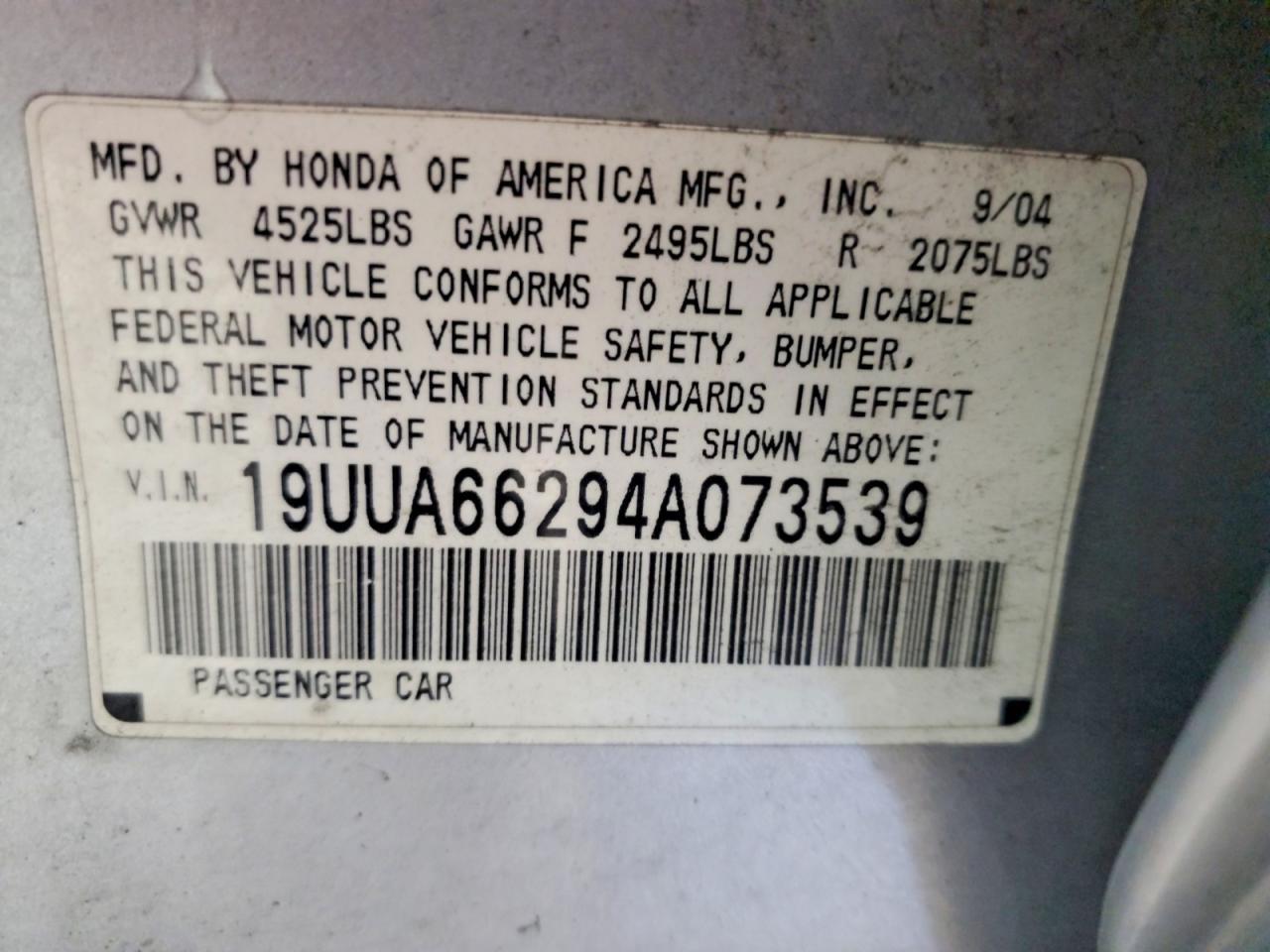 2004 Acura Tl Silver vin: 19UUA66294A073539