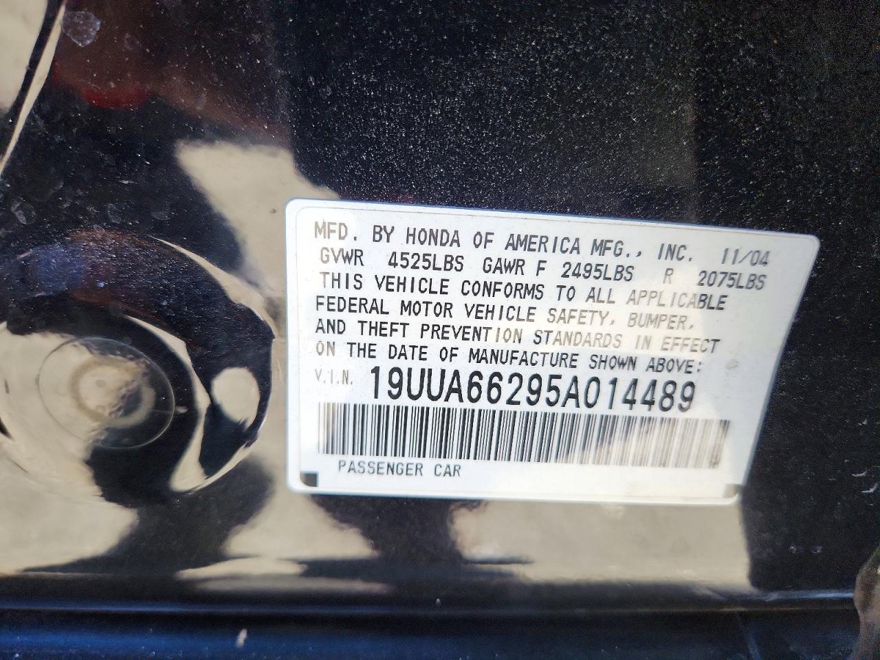 2005 Acura Tl Black vin: 19UUA66295A014489