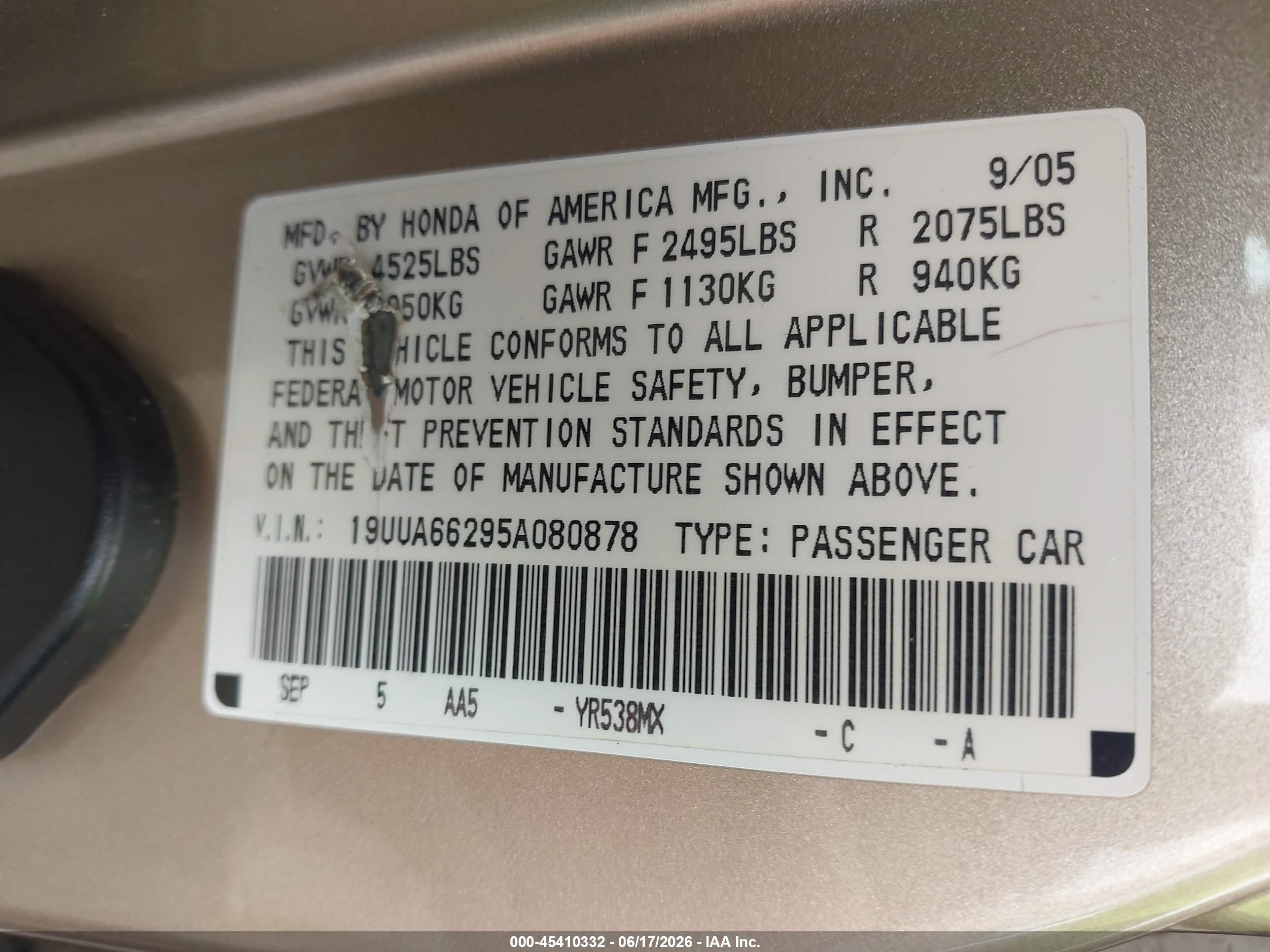 2005 Acura Tl   Gold vin: 19UUA66295A080878
