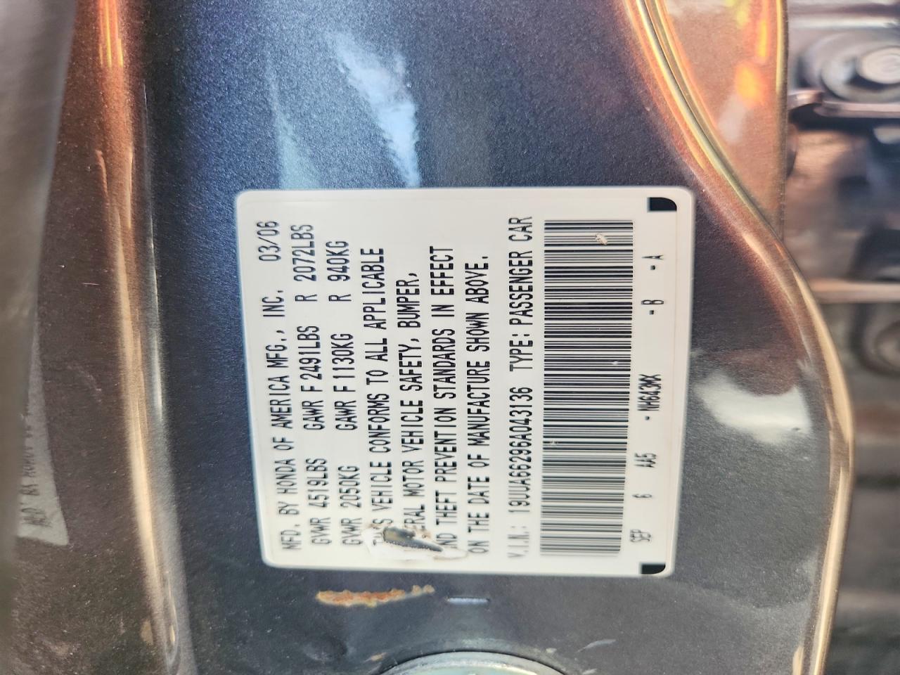 2006 Acura 3.2tl Gray vin: 19UUA66296A043136