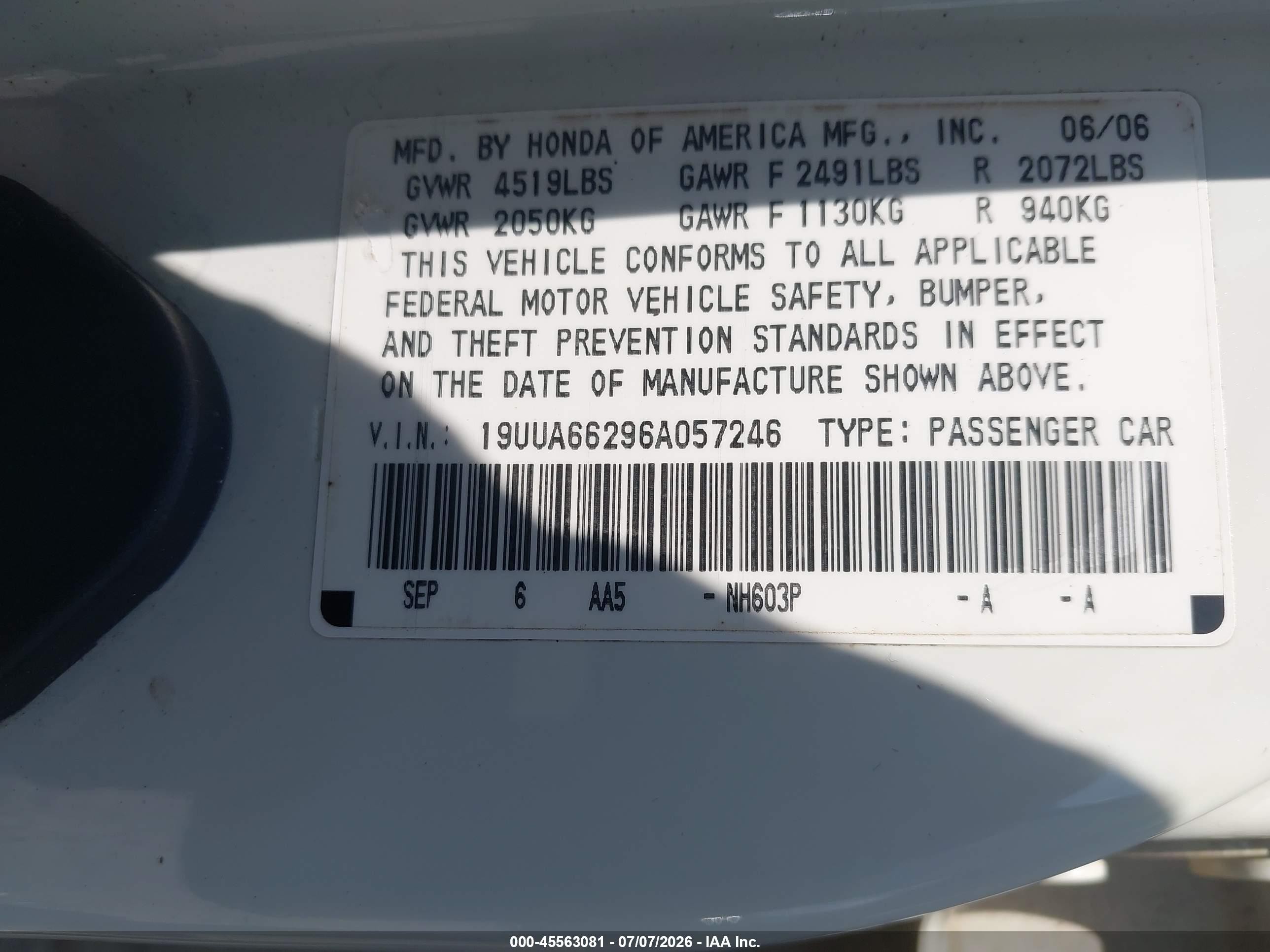 2006 Acura Tl   Белый vin: 19UUA66296A057246