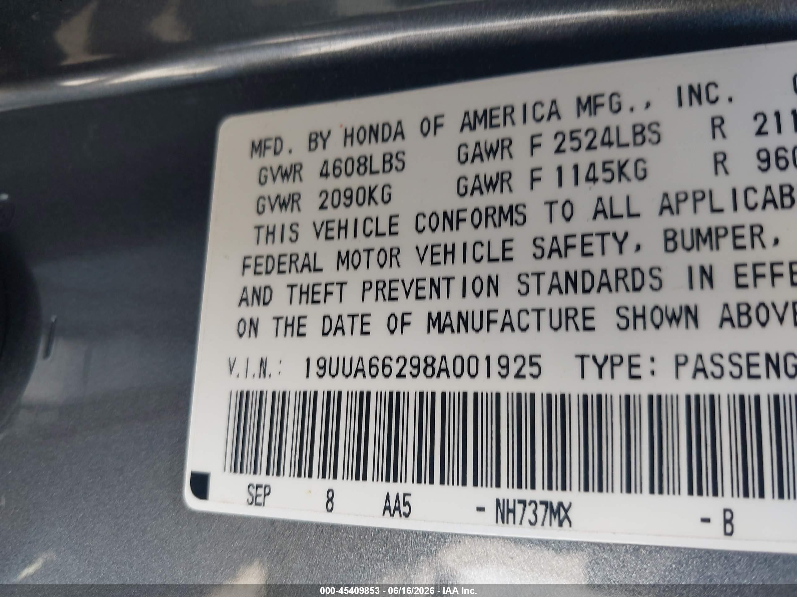 2008 Acura Tl 3.2 Gray vin: 19UUA66298A001925