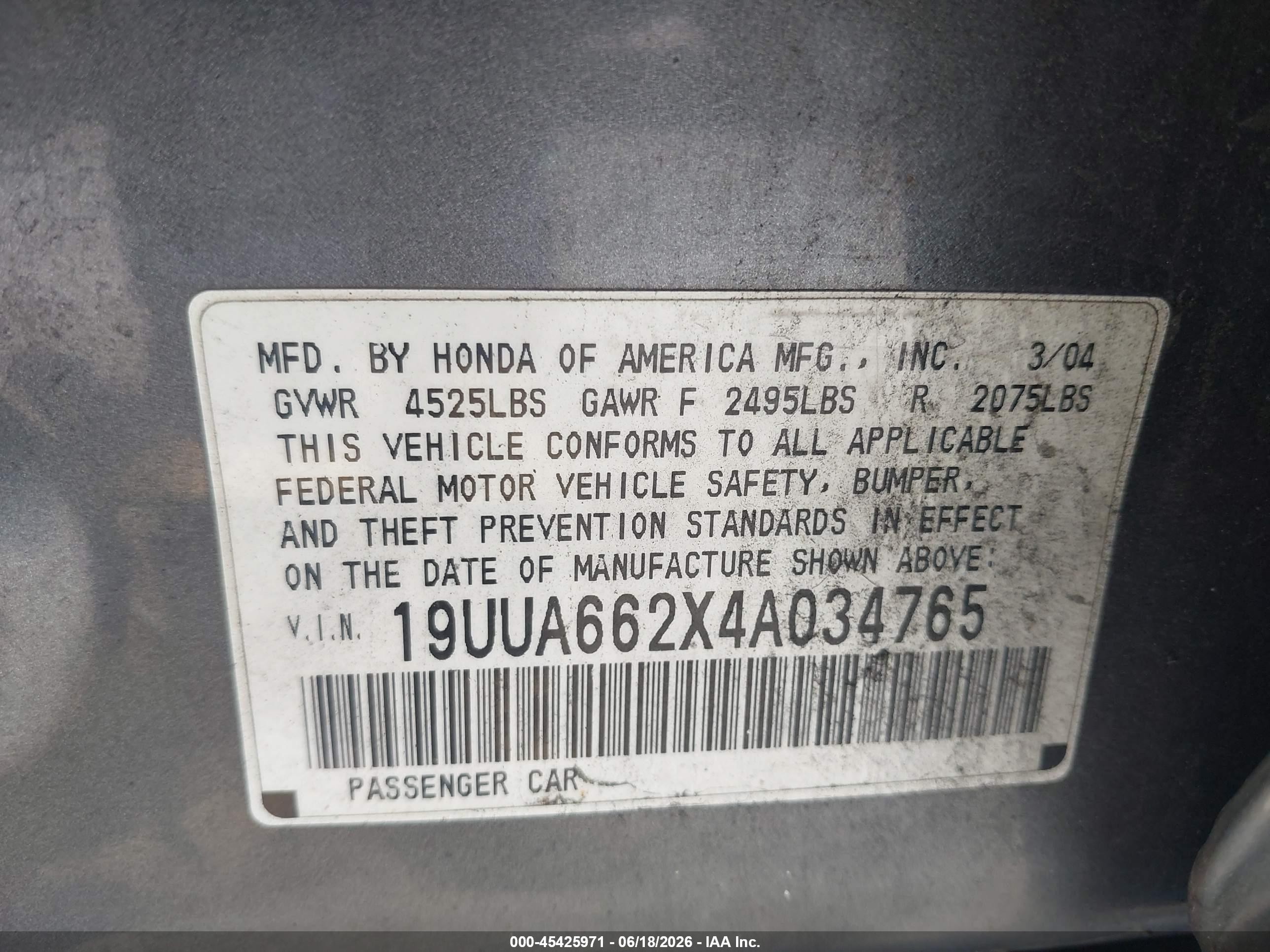 2004 Acura Tl   Gray vin: 19UUA662X4A034765