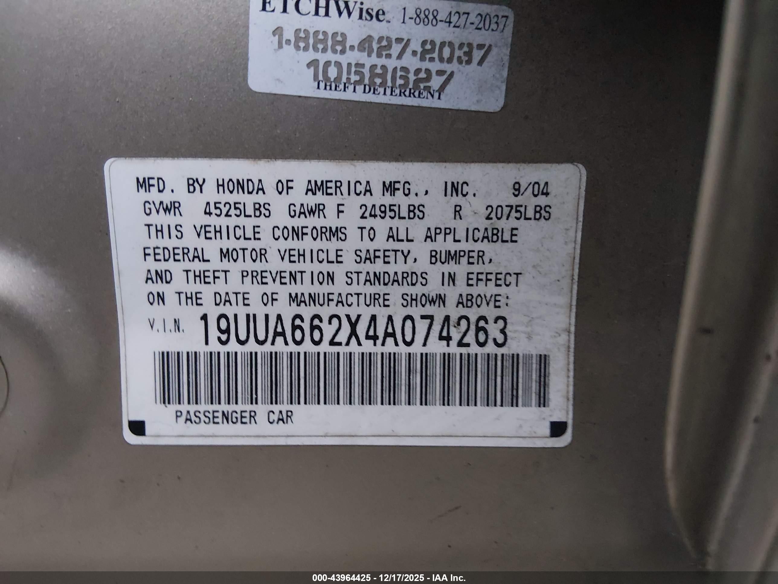 2004 Acura Tl Base W/nav System (a5) Желто-коричневый vin: 19UUA662X4A074263