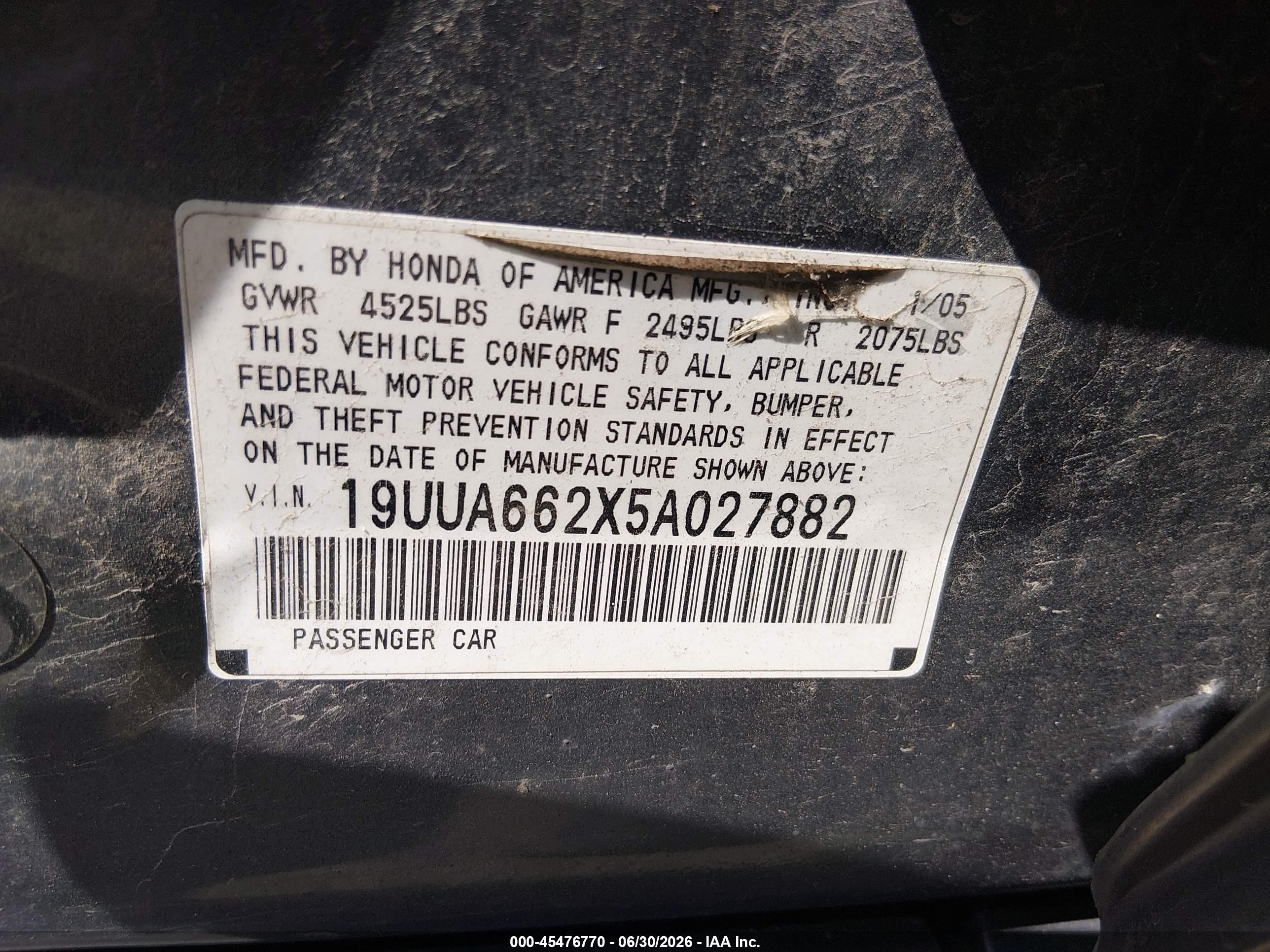 2005 Acura Tl Серый vin: 19UUA662X5A027882