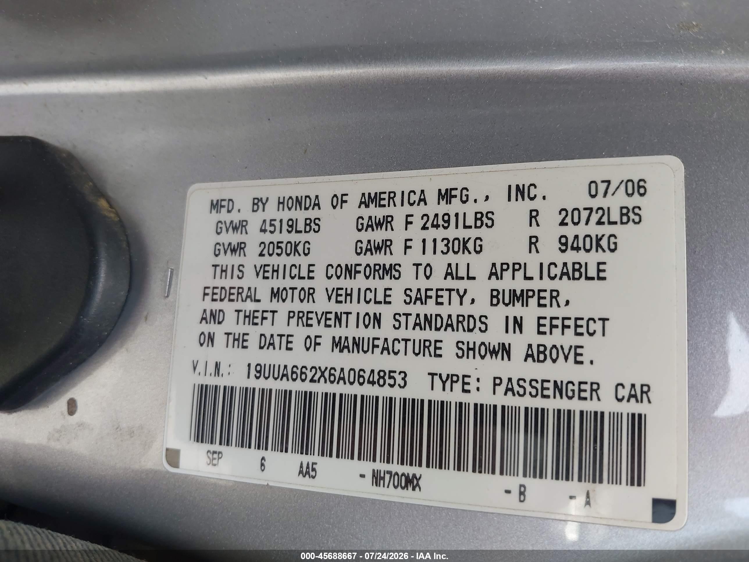 2006 Acura Tl   Silver vin: 19UUA662X6A064853