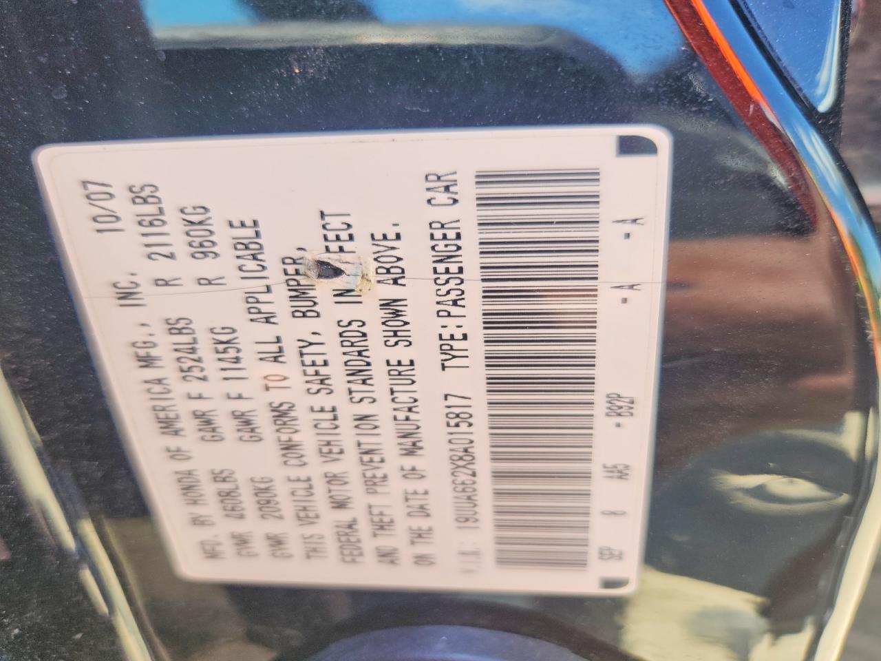 2008 Acura Tl Черный vin: 19UUA662X8A015817