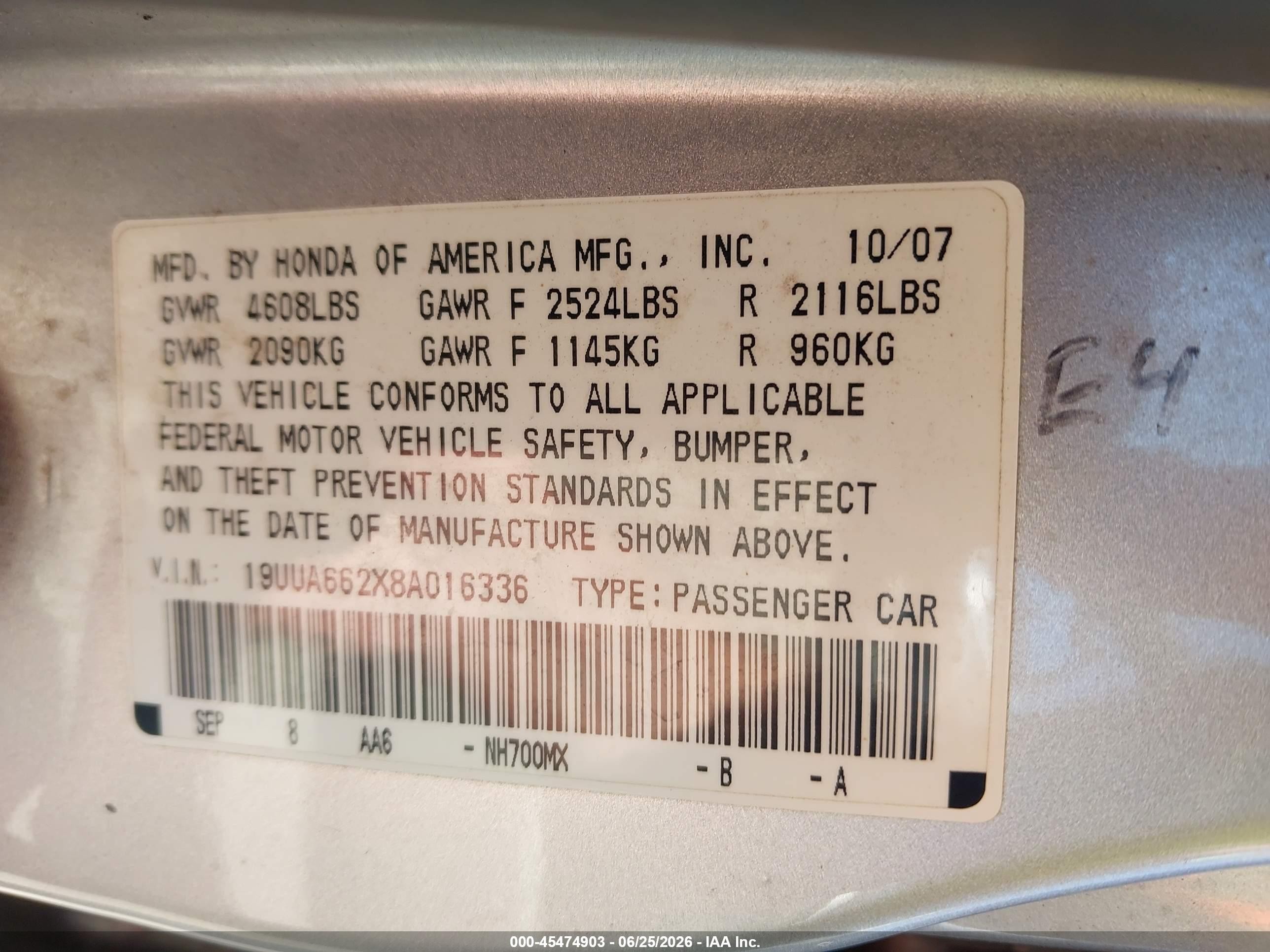 2008 Acura Tl 3.2 Silver vin: 19UUA662X8A016336