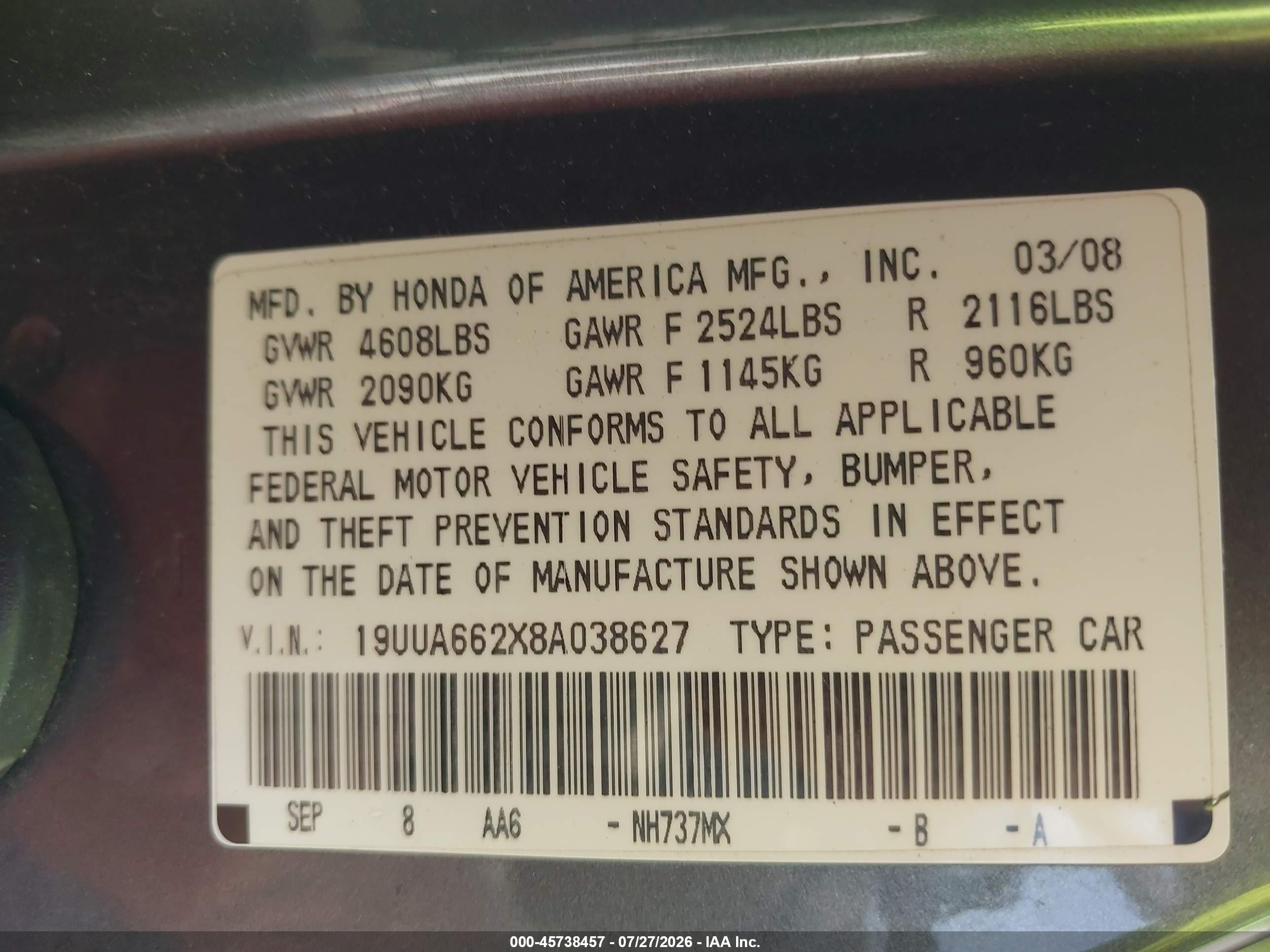 2008 Acura Tl 3.2 Gray vin: 19UUA662X8A038627