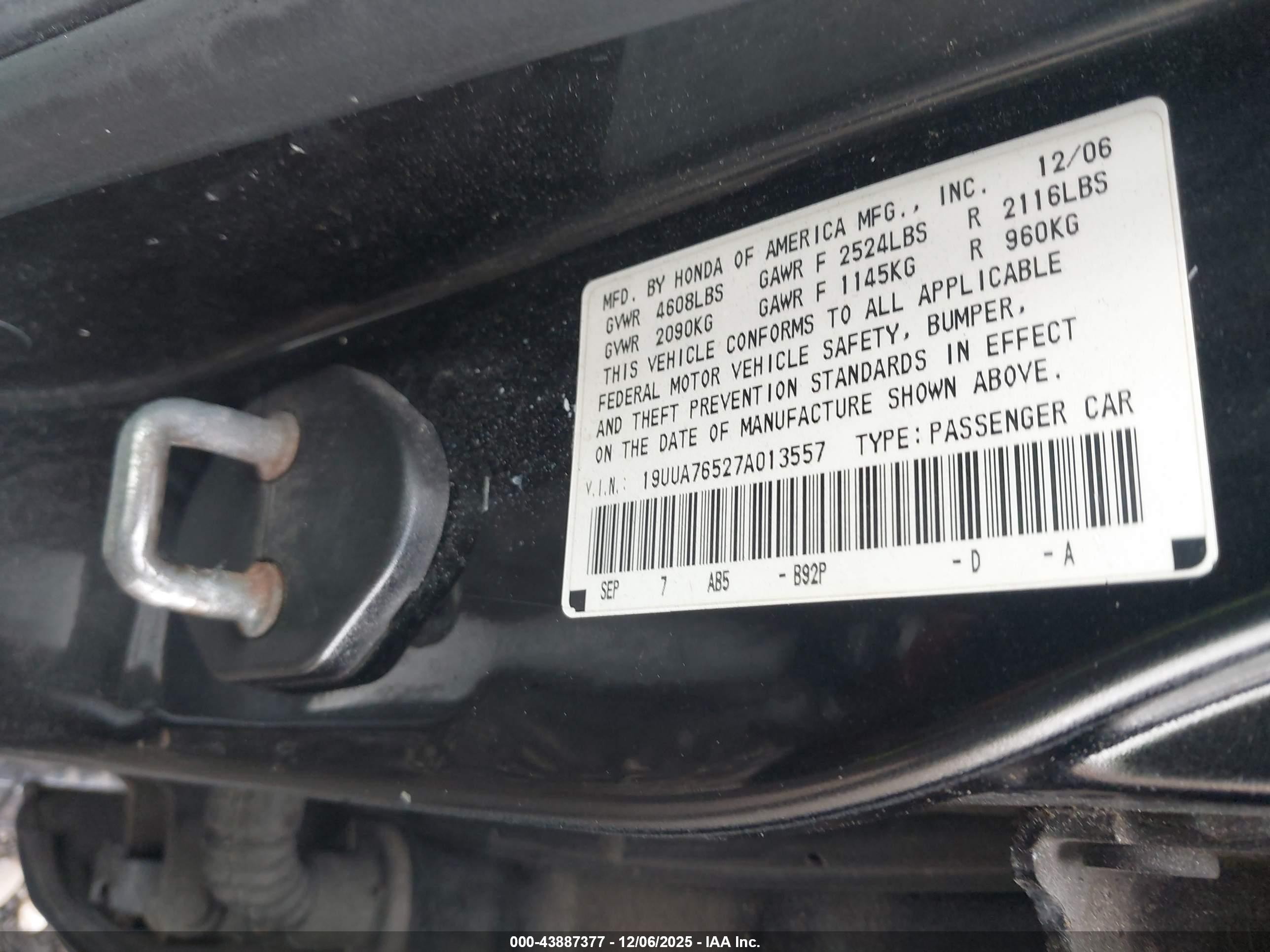 2007 Acura Tl Type S Black vin: 19UUA76527A013557