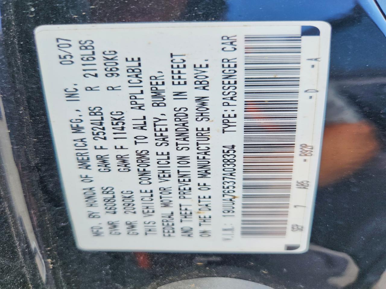 2007 Acura Tl Type S Black vin: 19UUA76537A038354