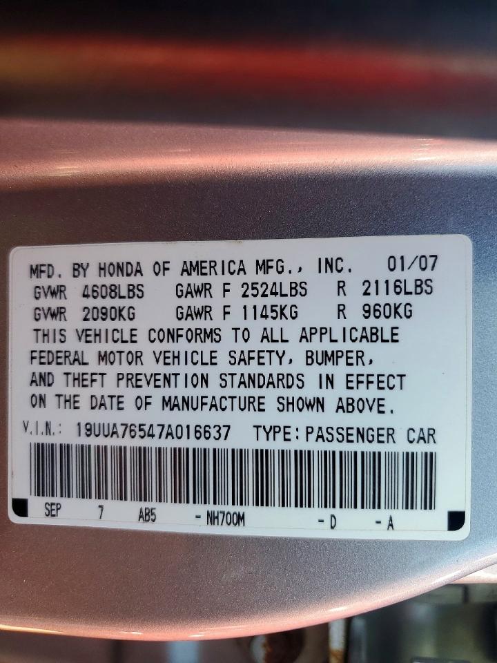 2007 Acura Tl Type S Серебряный vin: 19UUA76547A016637