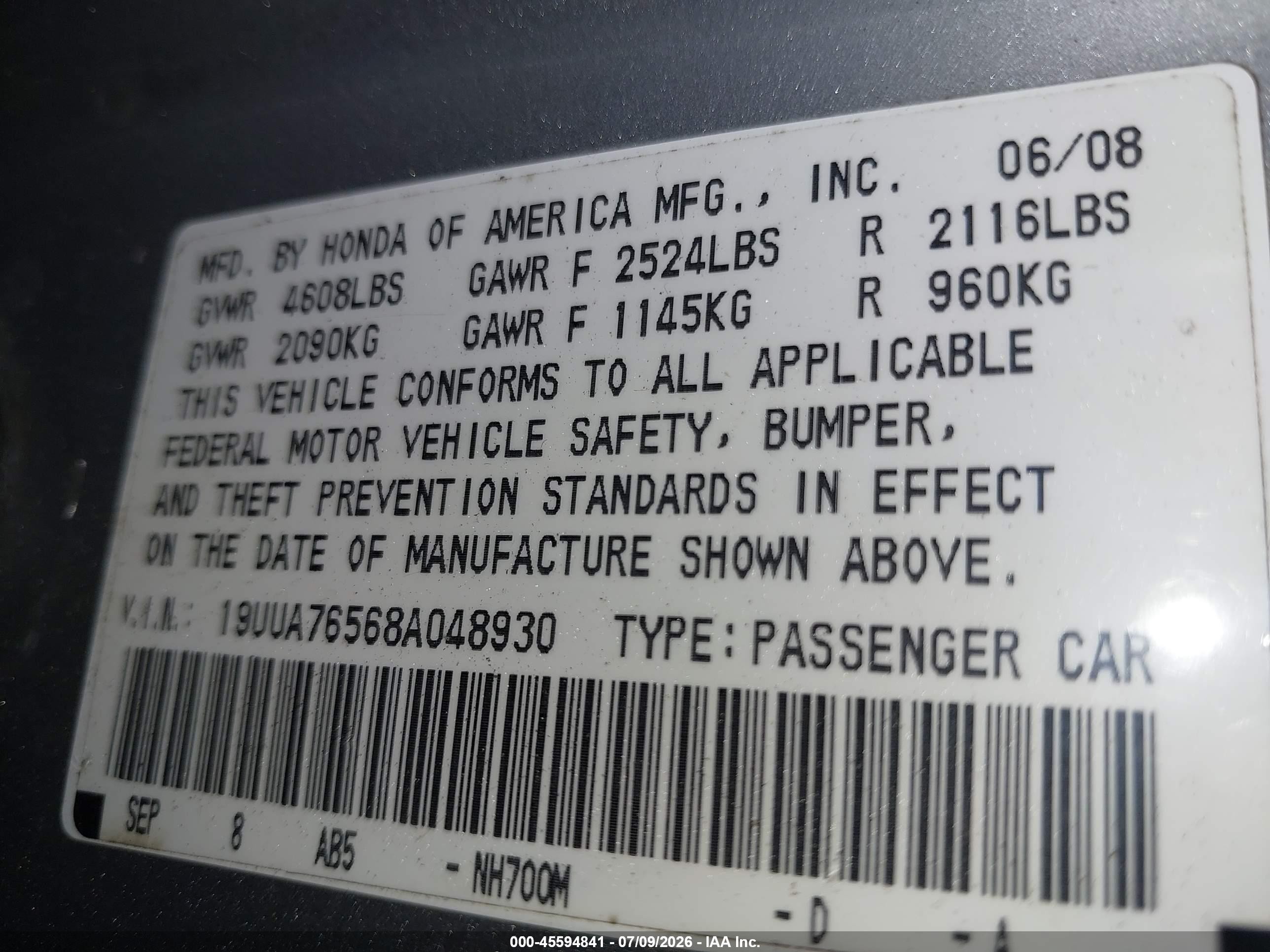 2008 Acura Tl Type S Silver vin: 19UUA76568A048930