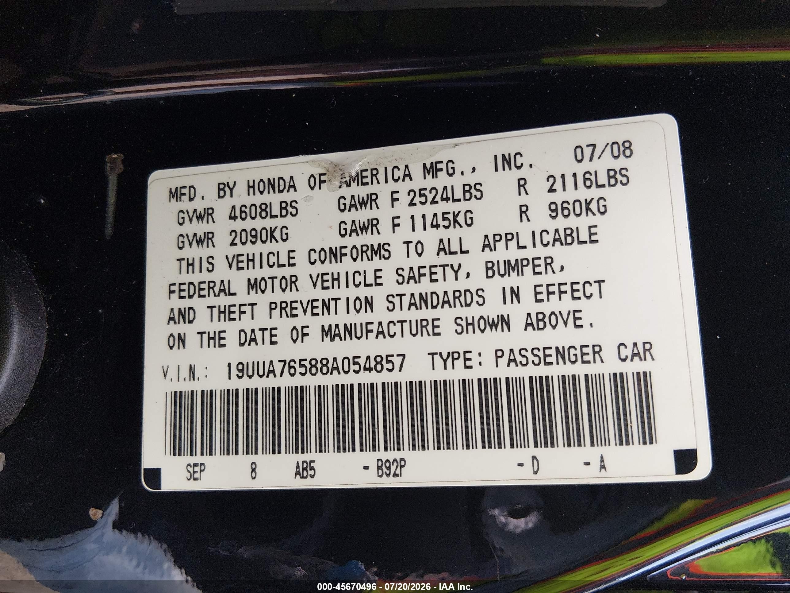2008 Acura Tl Type S Black vin: 19UUA76588A054857