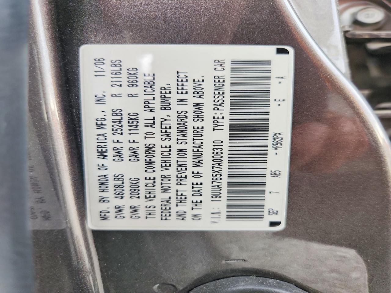 2007 Acura Tl Type S Gray vin: 19UUA765X7A006310
