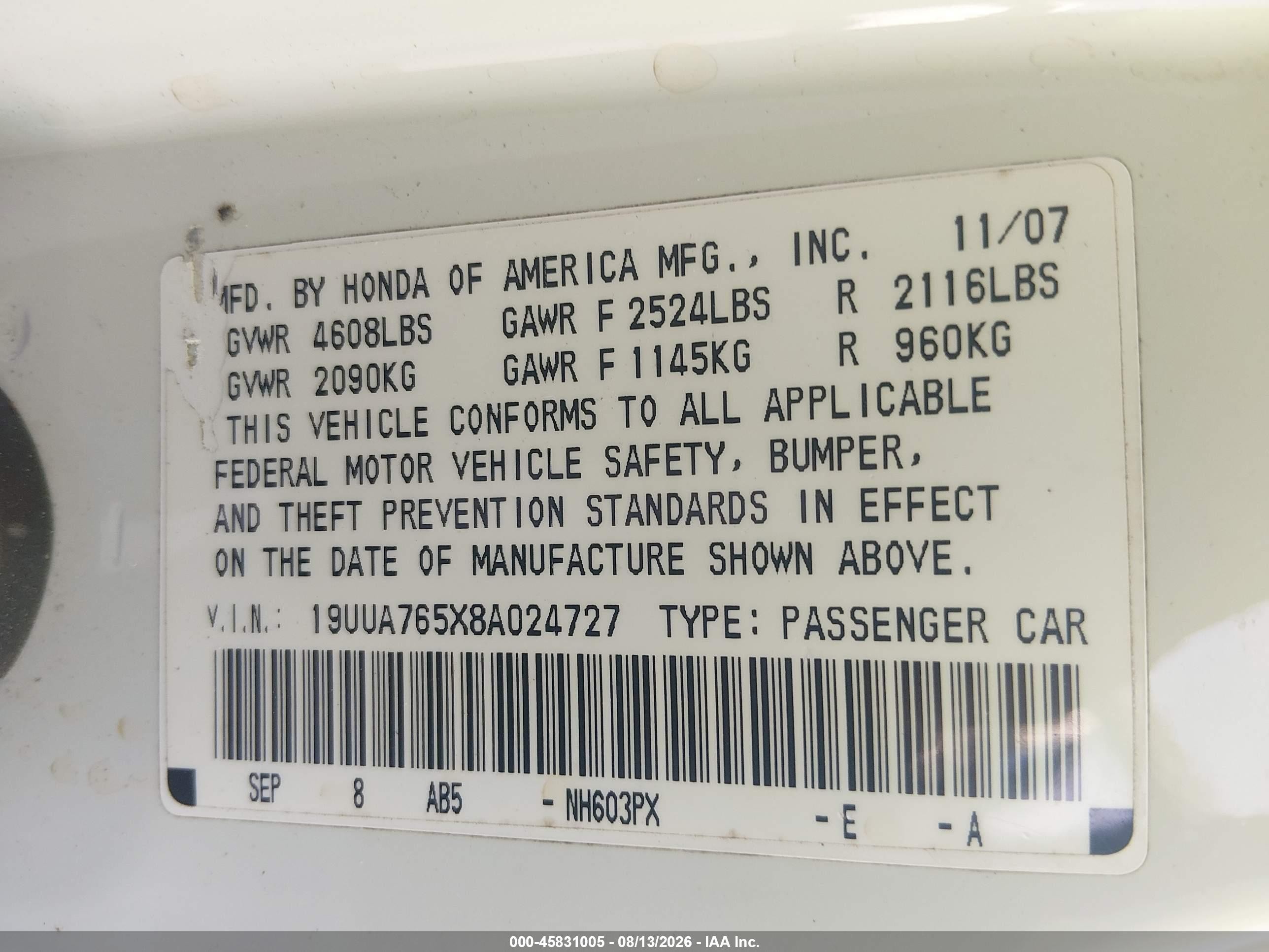 2008 Acura Tl Type S White vin: 19UUA765X8A024727