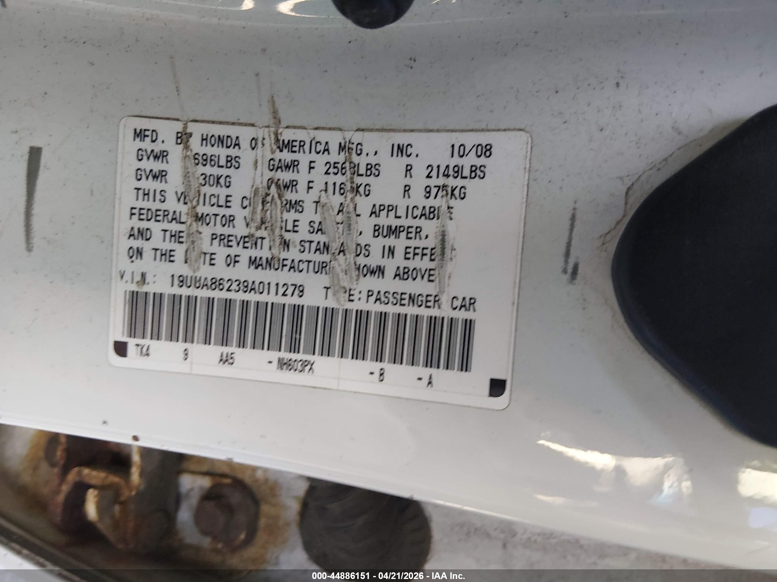 2009 Acura Tl 3.5 White vin: 19UUA86239A011279