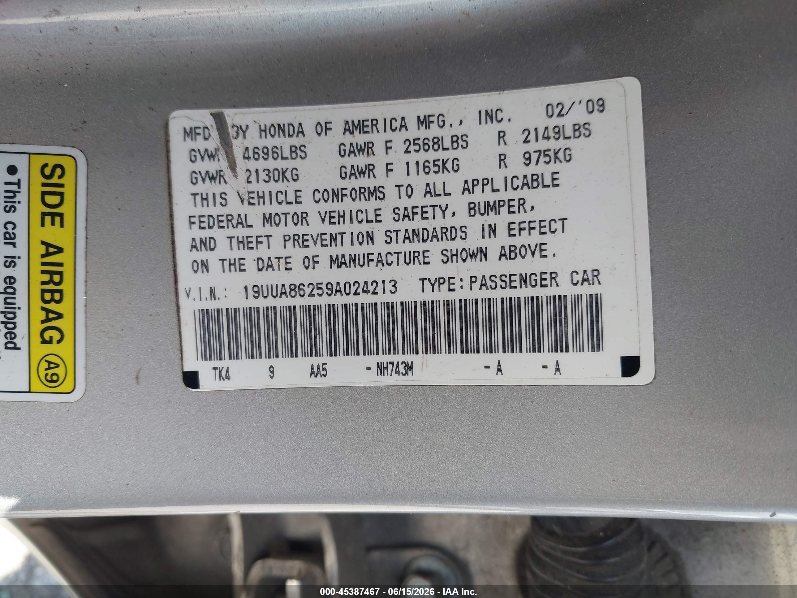 2009 Acura Tl 3.5 Серебряный vin: 19UUA86259A024213