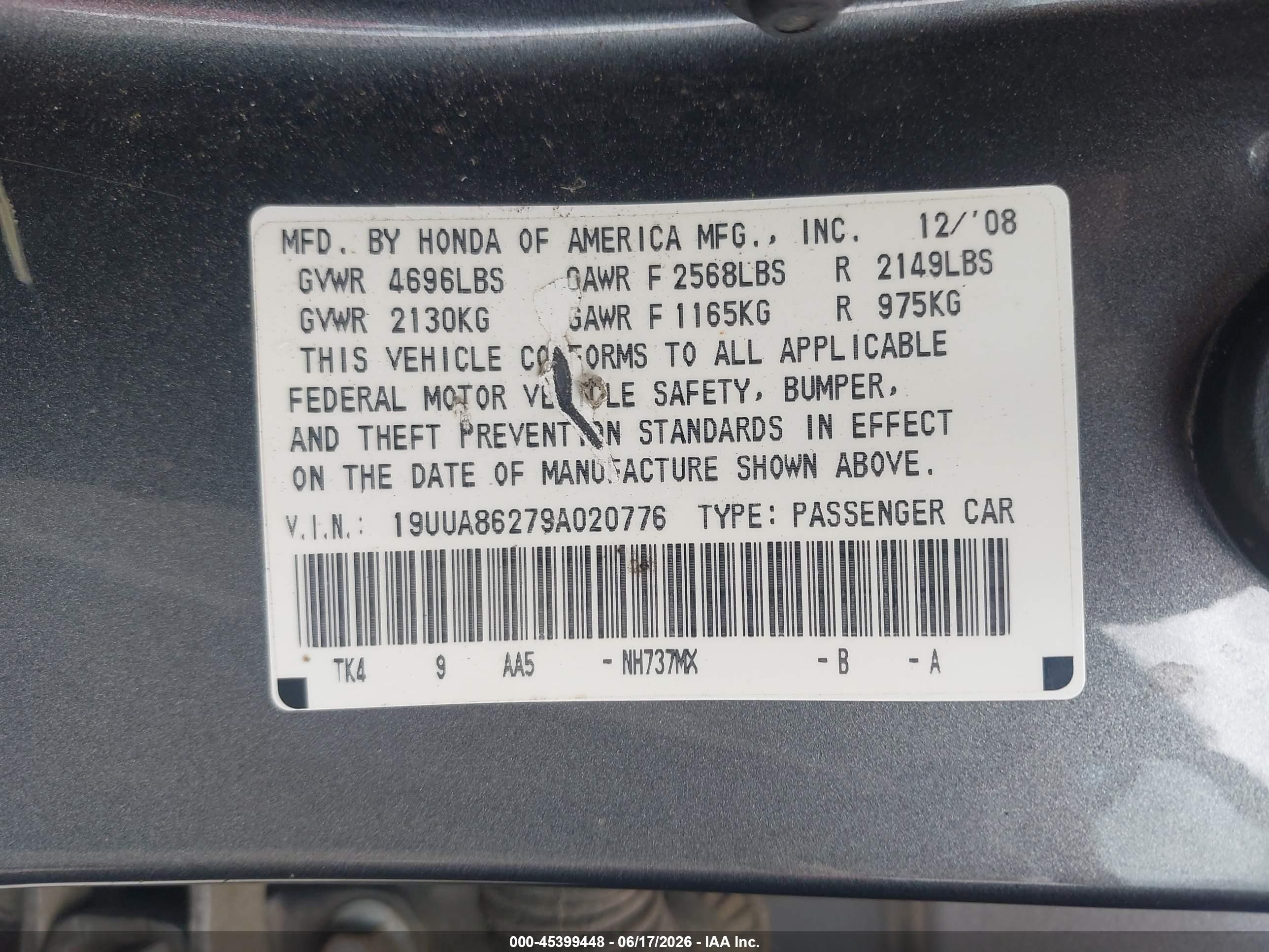 2009 Acura Tl 3.5 Gray vin: 19UUA86279A020776