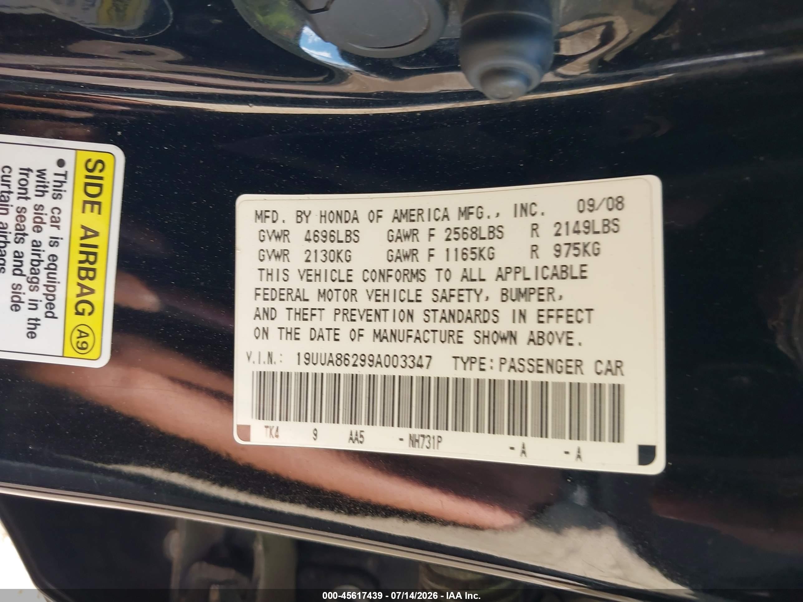2009 Acura Tl 3.5 Black vin: 19UUA86299A003347