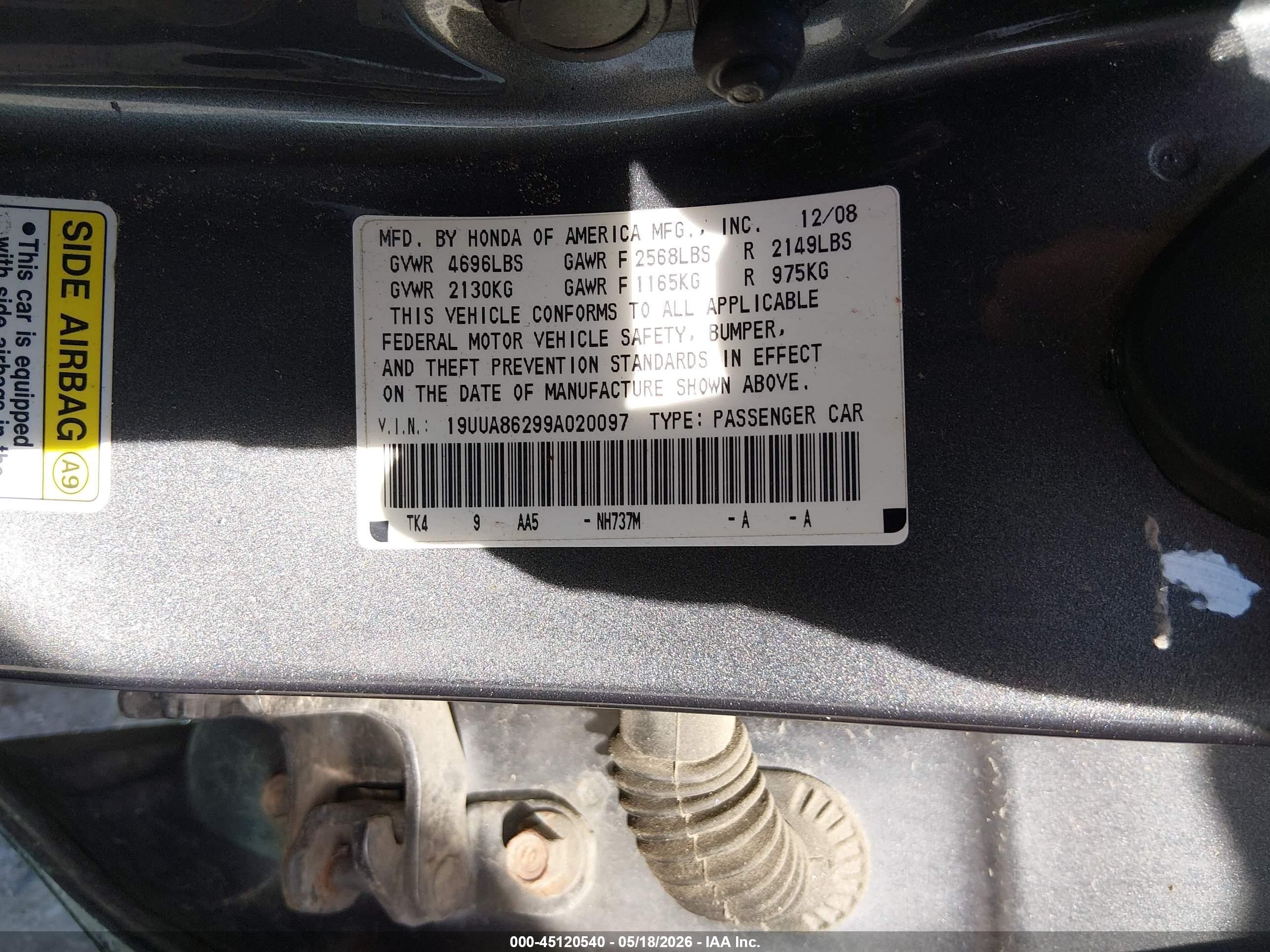 2009 Acura Tl 3.5 Gray vin: 19UUA86299A020097