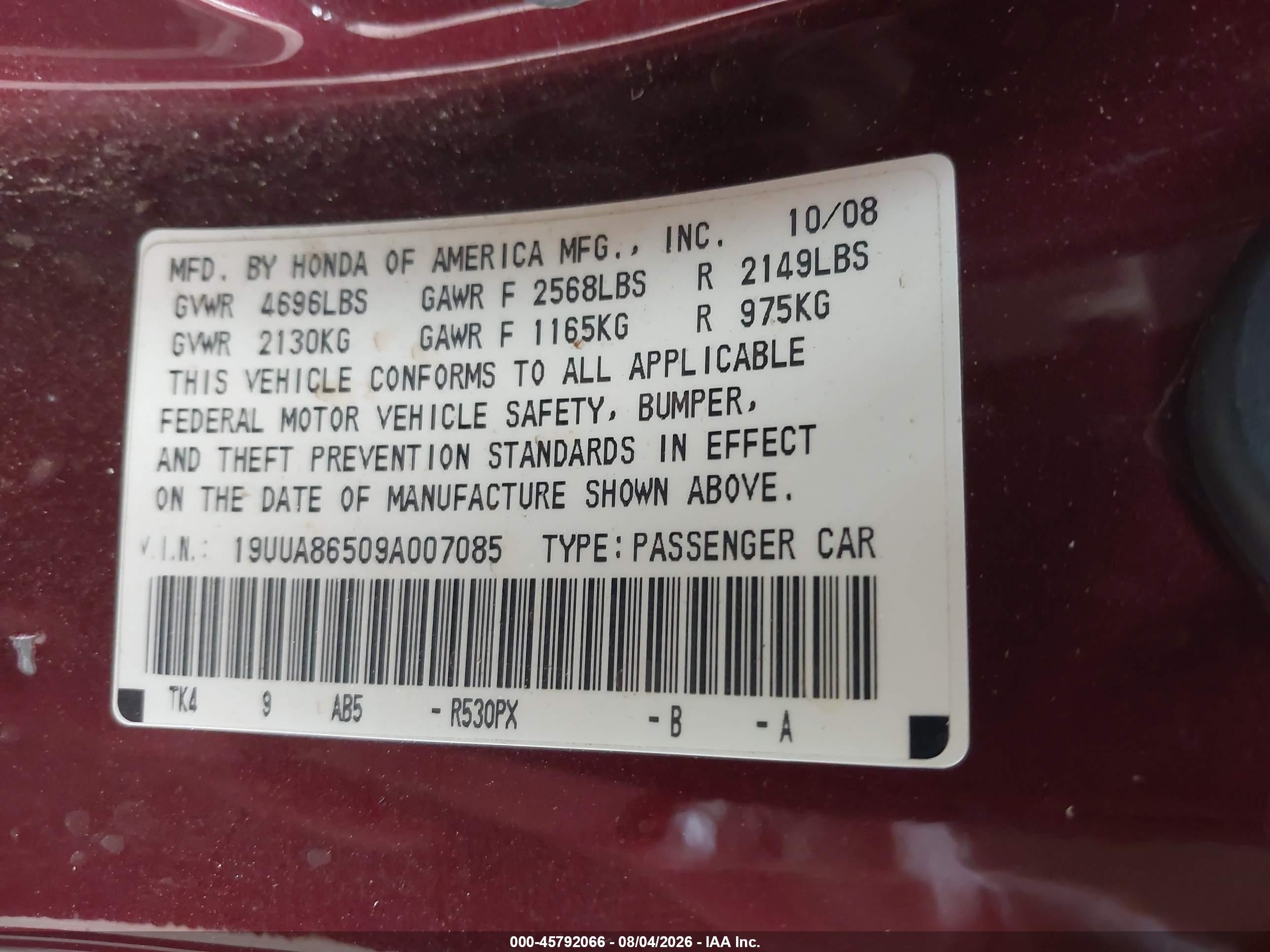 2009 Acura Tl 3.5 Красный vin: 19UUA86509A007085