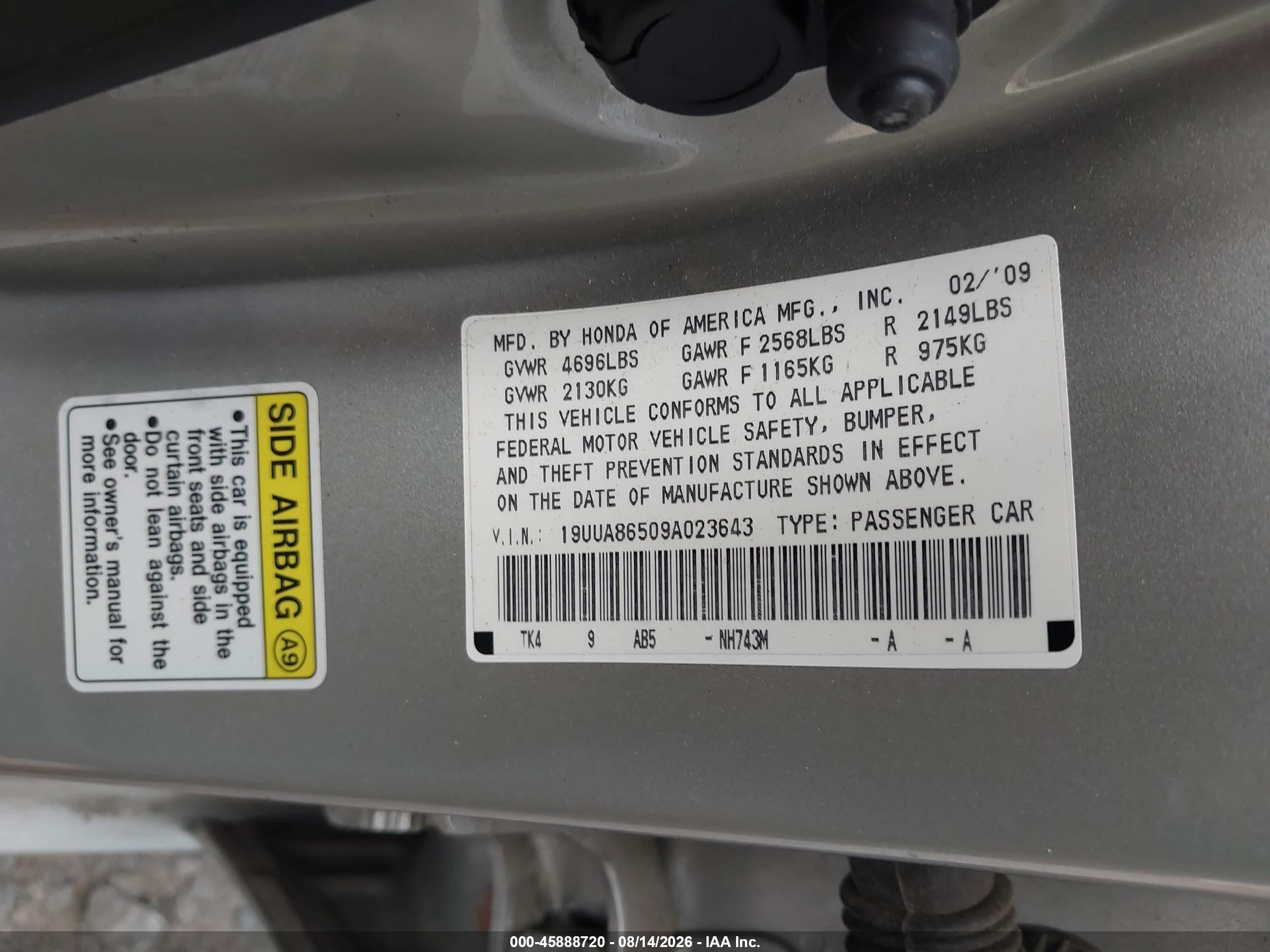2009 Acura Tl 3.5 Silver vin: 19UUA86509A023643
