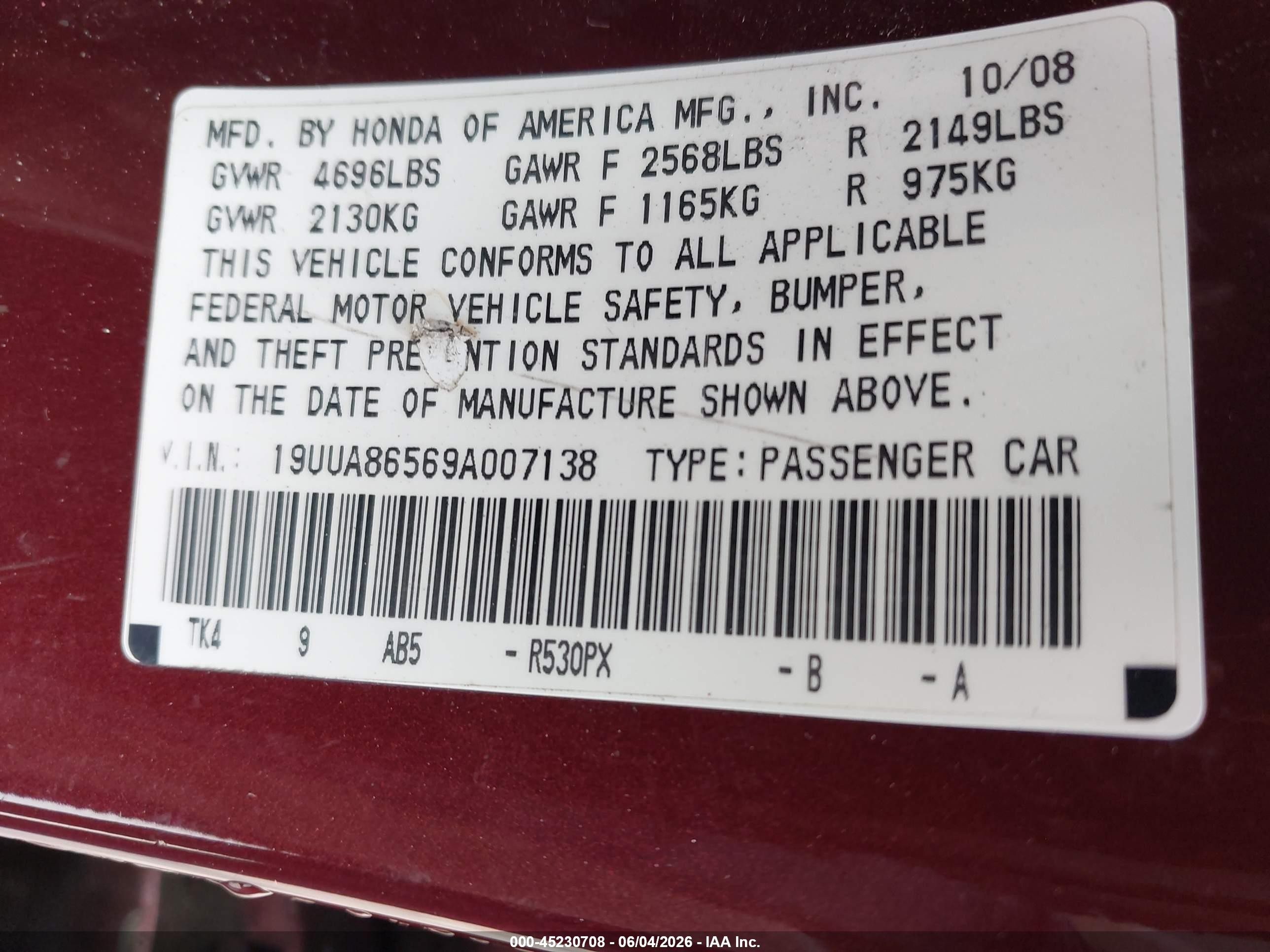 2009 Acura Tl 3.5 Burgundy vin: 19UUA86569A007138