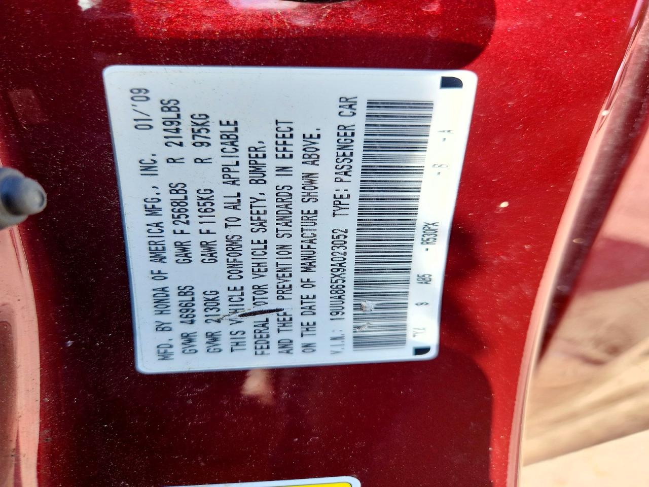 2009 Acura Tl Burgundy vin: 19UUA865X9A023052