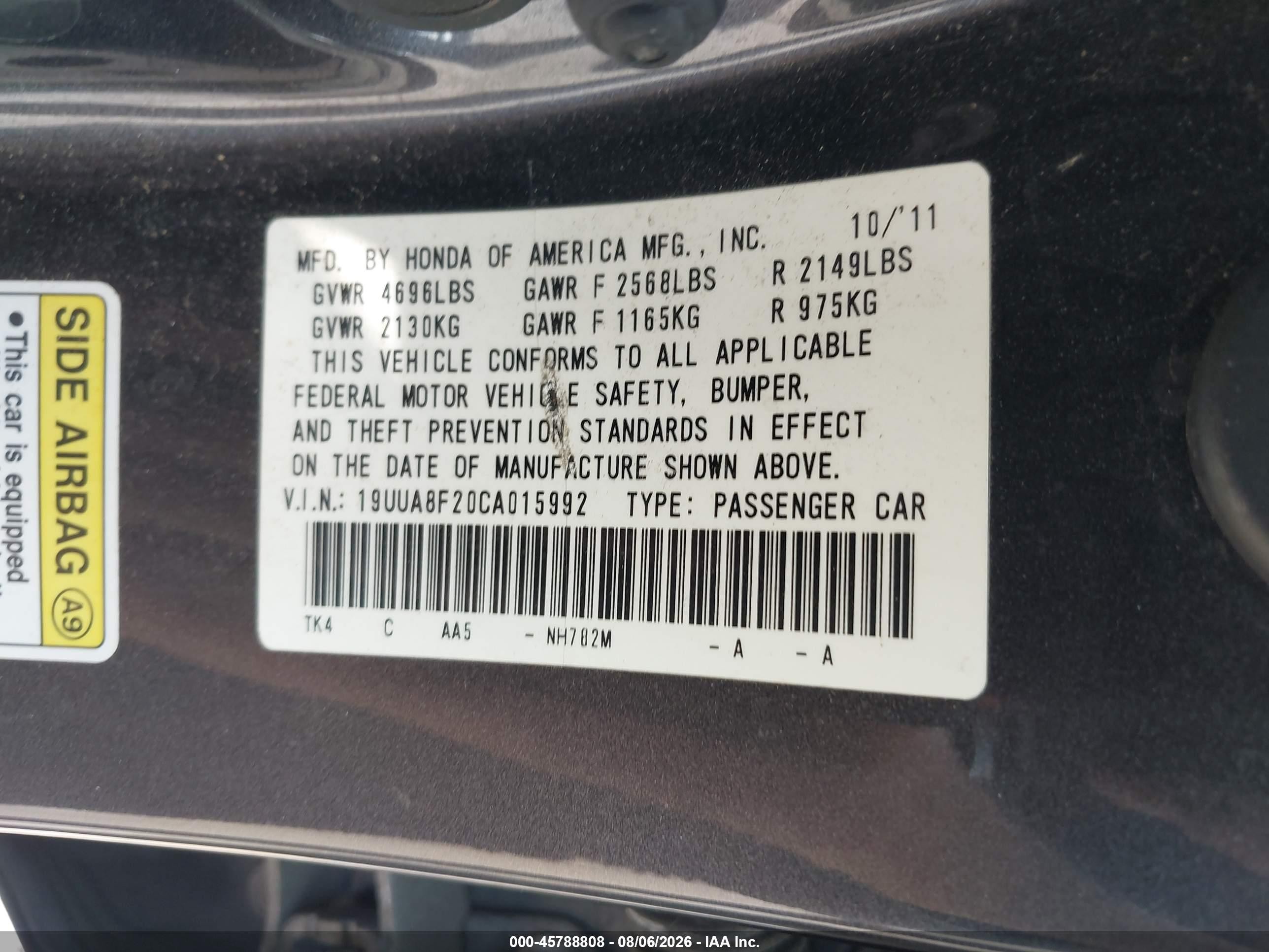 2012 Acura Tl 3.5 Gray vin: 19UUA8F20CA015992