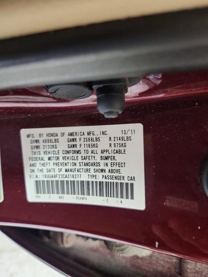 2012 Acura Tl Burgundy vin: 19UUA8F23CA016277