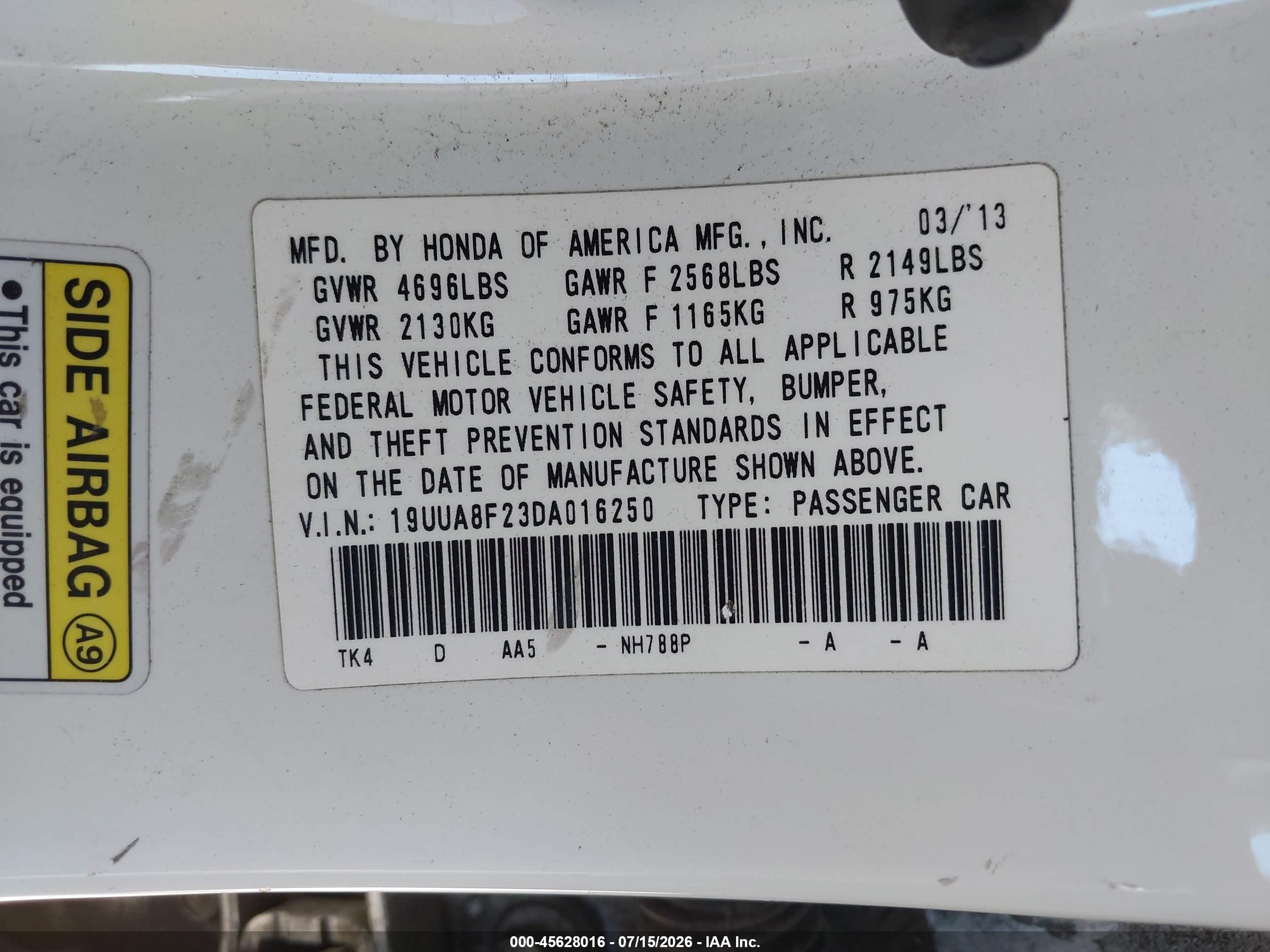 2013 Acura Tl 3.5 White vin: 19UUA8F23DA016250