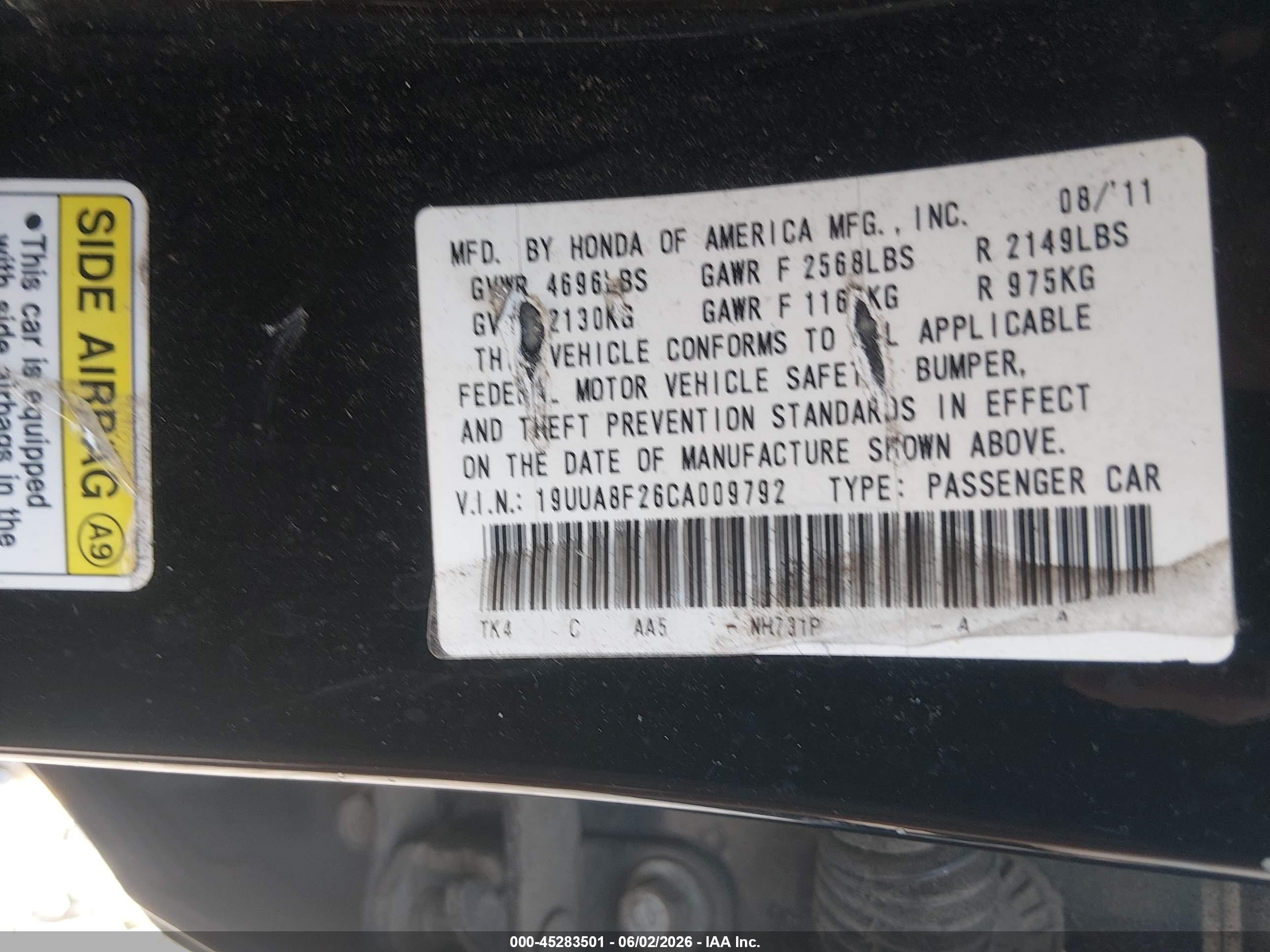 2012 Acura Tl 3.5 Black vin: 19UUA8F26CA009792