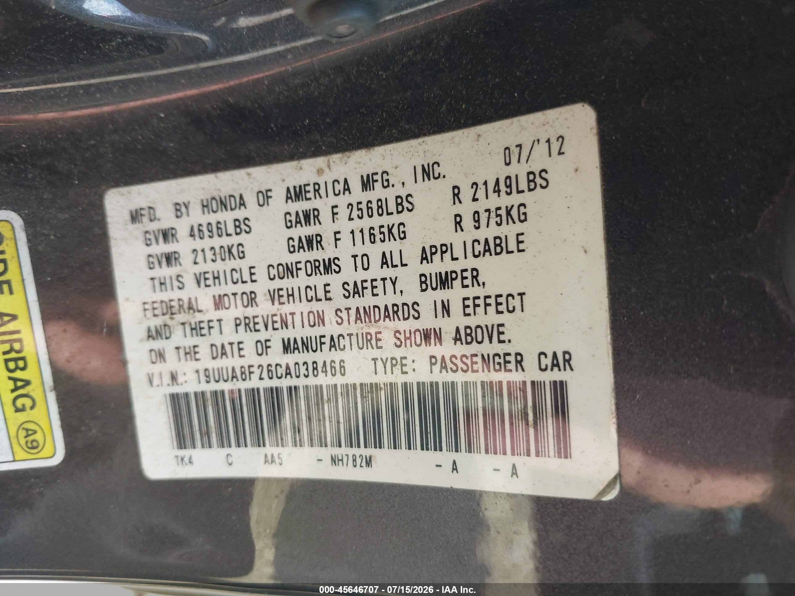 2012 Acura Tl 3.5 Black vin: 19UUA8F26CA038466
