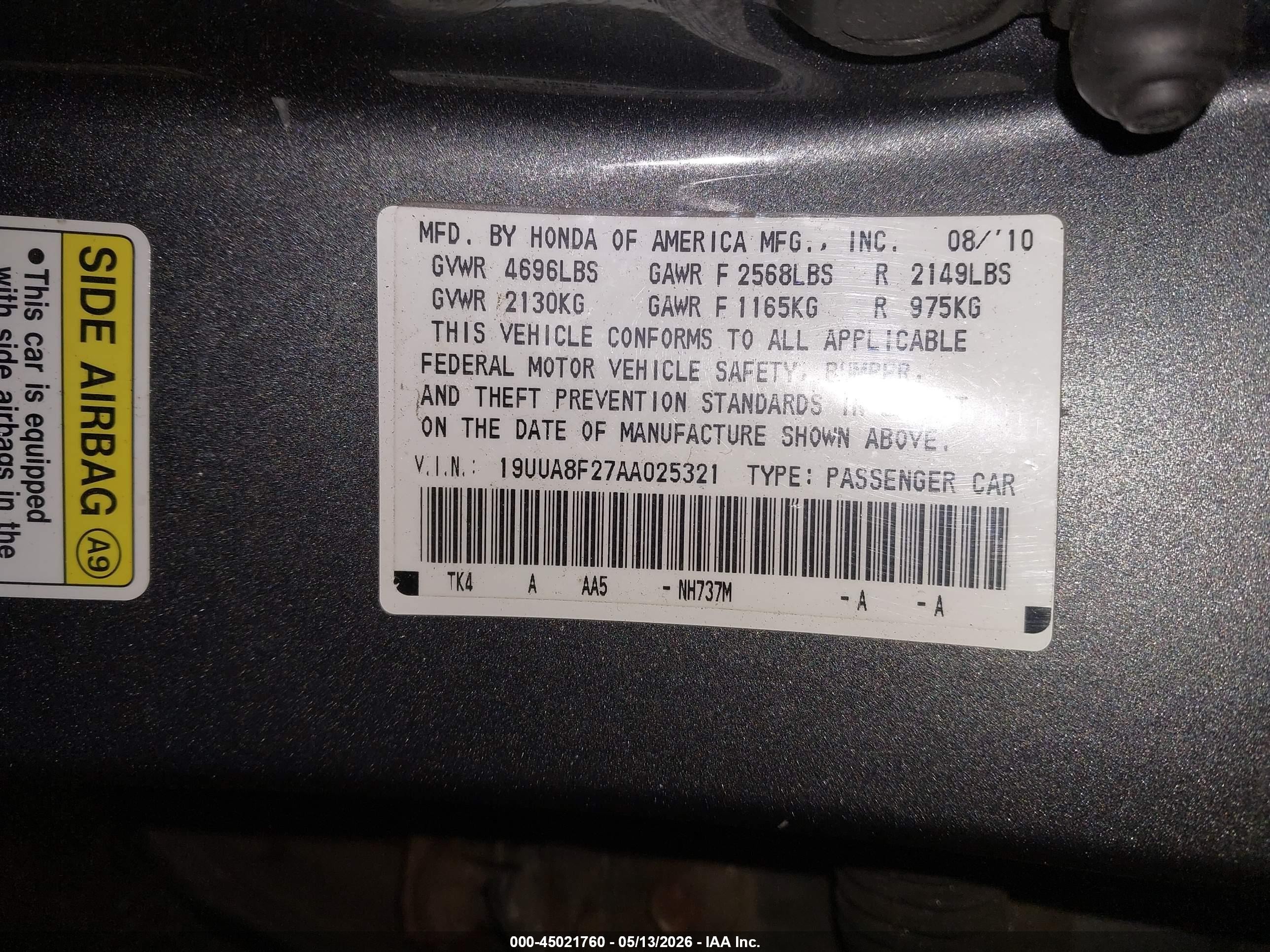 2010 Acura Tl 3.5 Gray vin: 19UUA8F27AA025321