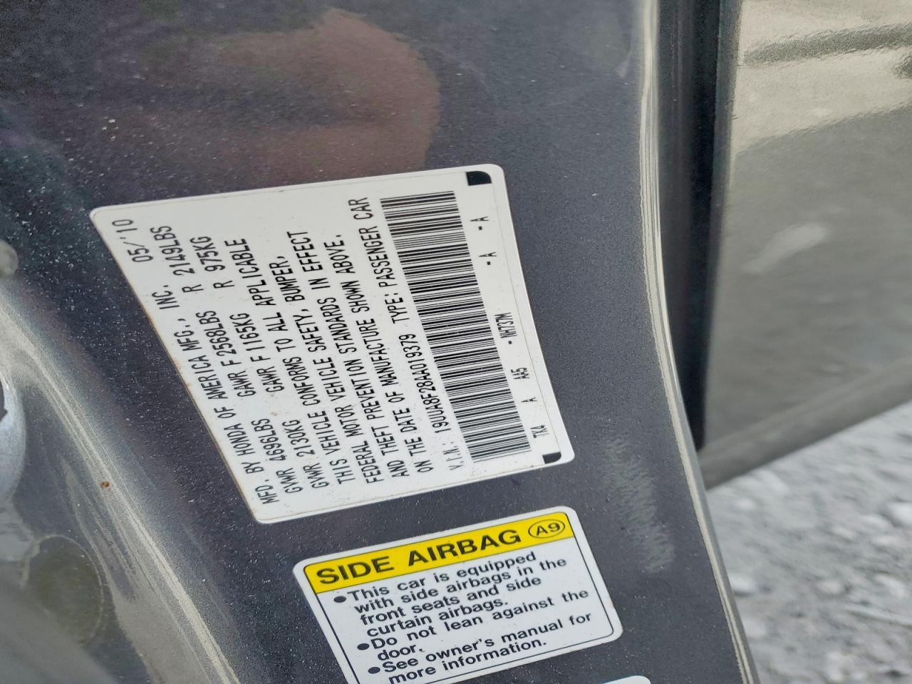 2010 Acura Tl Charcoal vin: 19UUA8F28AA019379