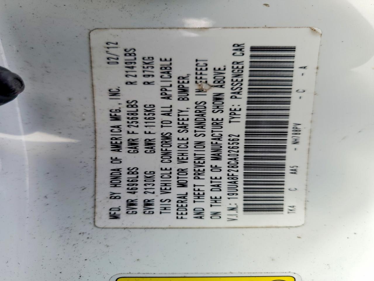 2012 Acura Tl White vin: 19UUA8F28CA026562