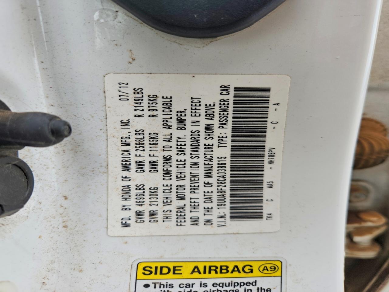 2012 Acura Tl White vin: 19UUA8F28CA038615