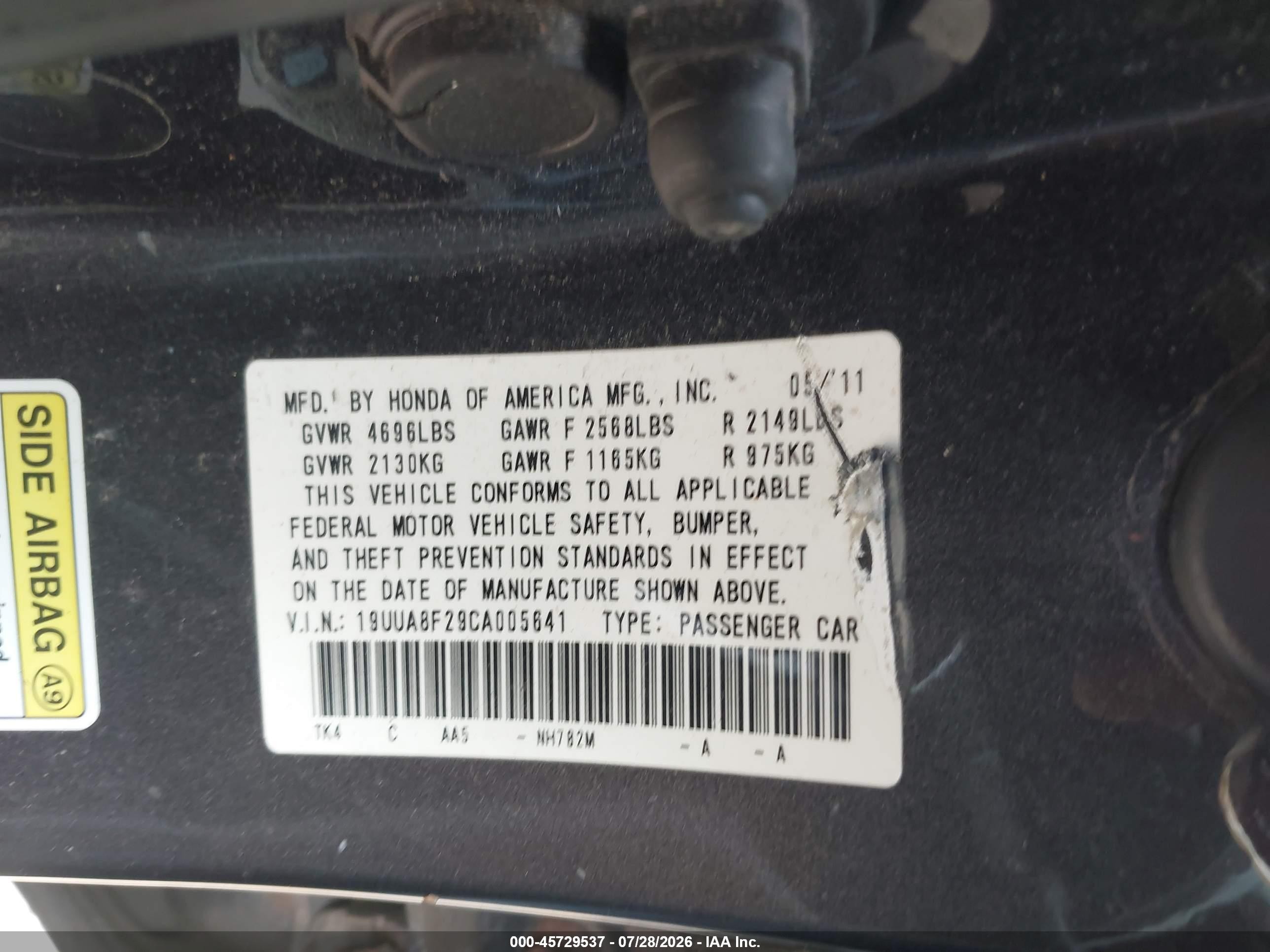 2012 Acura Tl 3.5 Gray vin: 19UUA8F29CA005641